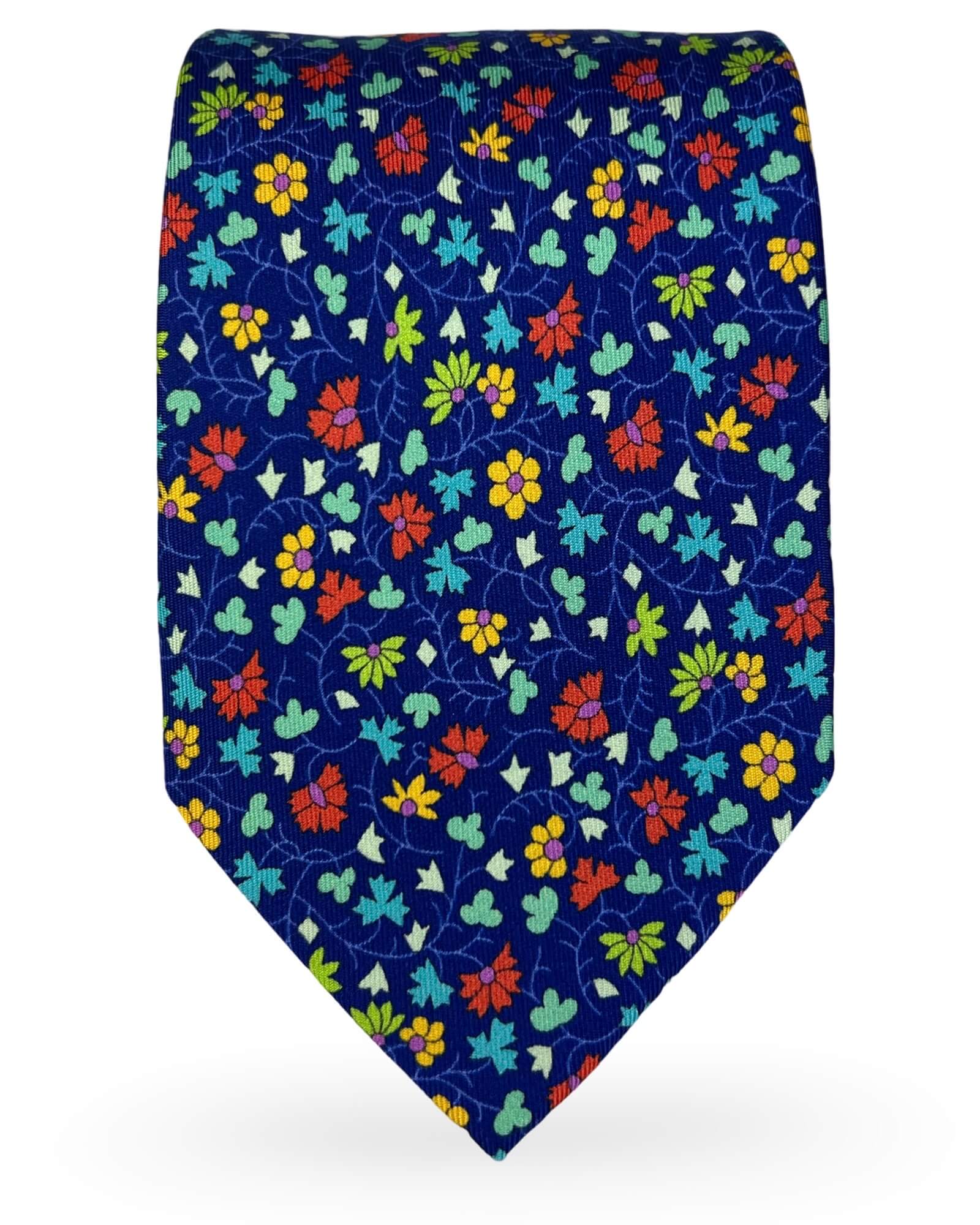CANTINI Brescia Floral Tie for Men - Navy Blue Silk Necktie - Perfect for Weddings, Business Meetings & Formal Events