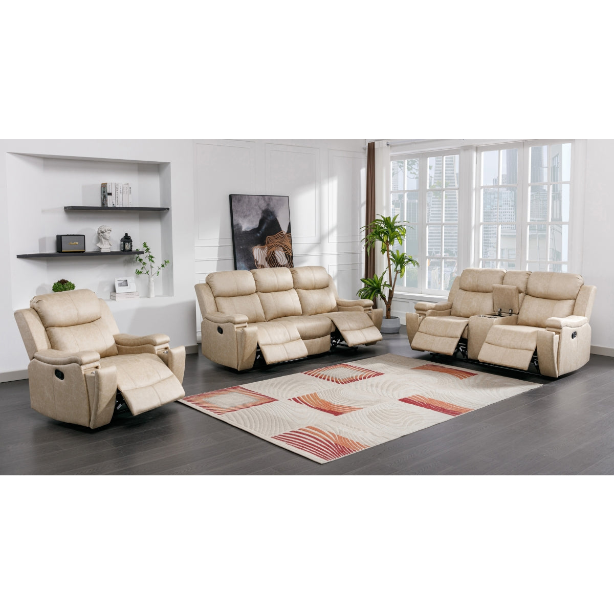 Bradford Reclining Console Loveseat - Modern Reclining Sofa with Cup Holders & USB Ports for Living Room, Home Theater & Game Room Relaxation