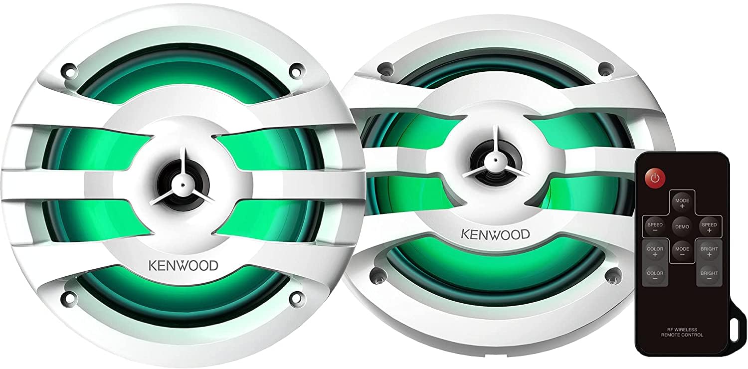 Kenwood KFC-1673MRWL 6.5 Inch 2-Way Marine Speakers with Grilles (Pair) - Waterproof Boat Speakers with Built-in White LED Lights for Marine Audio System | Perfect for Boats, Yachts & Outdoor Water Activities