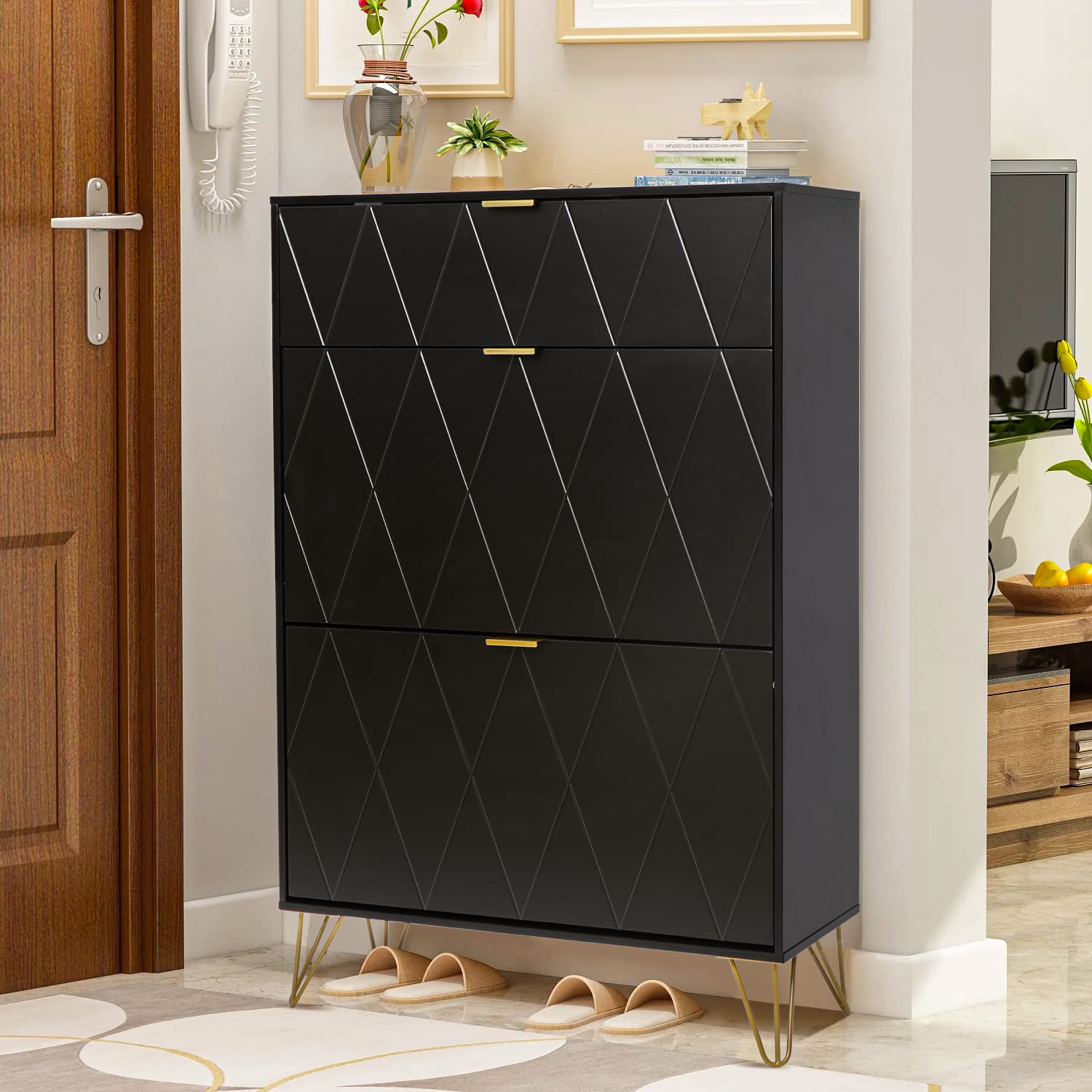3-Tier Shoe Rack with Drawers - Adjustable Entryway Storage for Closet & Hallway Organization
