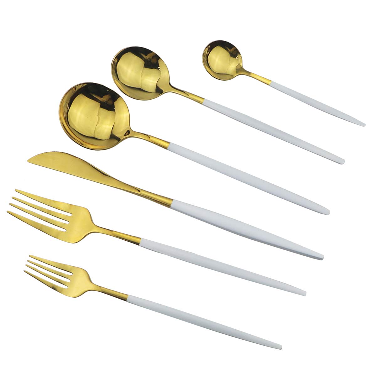 Gugrida 36-Piece Stainless Steel Silverware Set - 304 Mirror Polished Flatware Set with White & Gold Handles (Forks, Spoons, Knives) - Elegant Tableware for 6 People - Perfect for Dinner Parties, Weddings & Upscale Dining