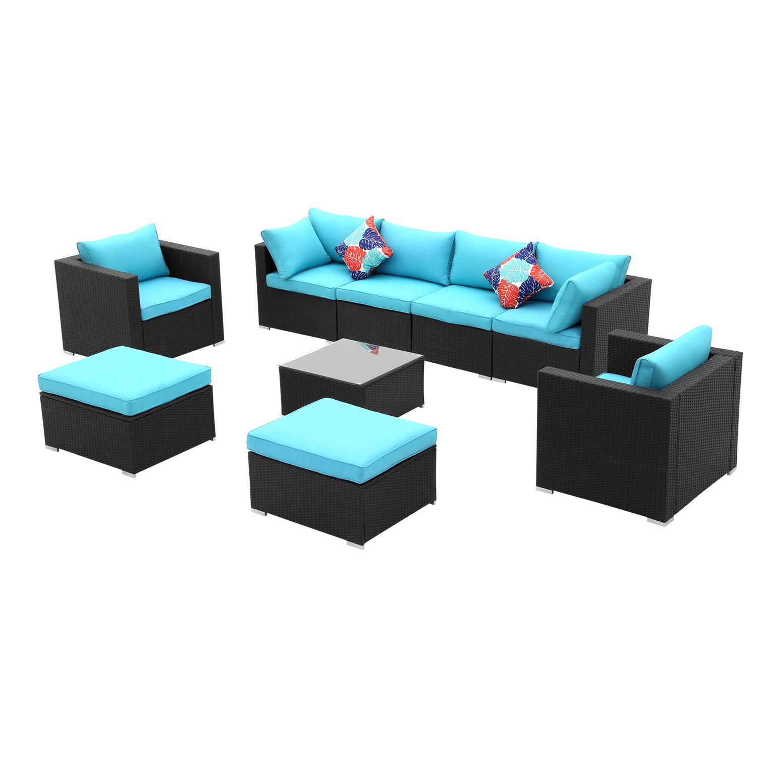 Ainfox 9-Piece Outdoor Patio Furniture Set - PE Rattan Wicker Sectional Sofa with Cushions & Glass Coffee Table - Perfect for Backyard, Garden, Poolside and Deck Relaxation