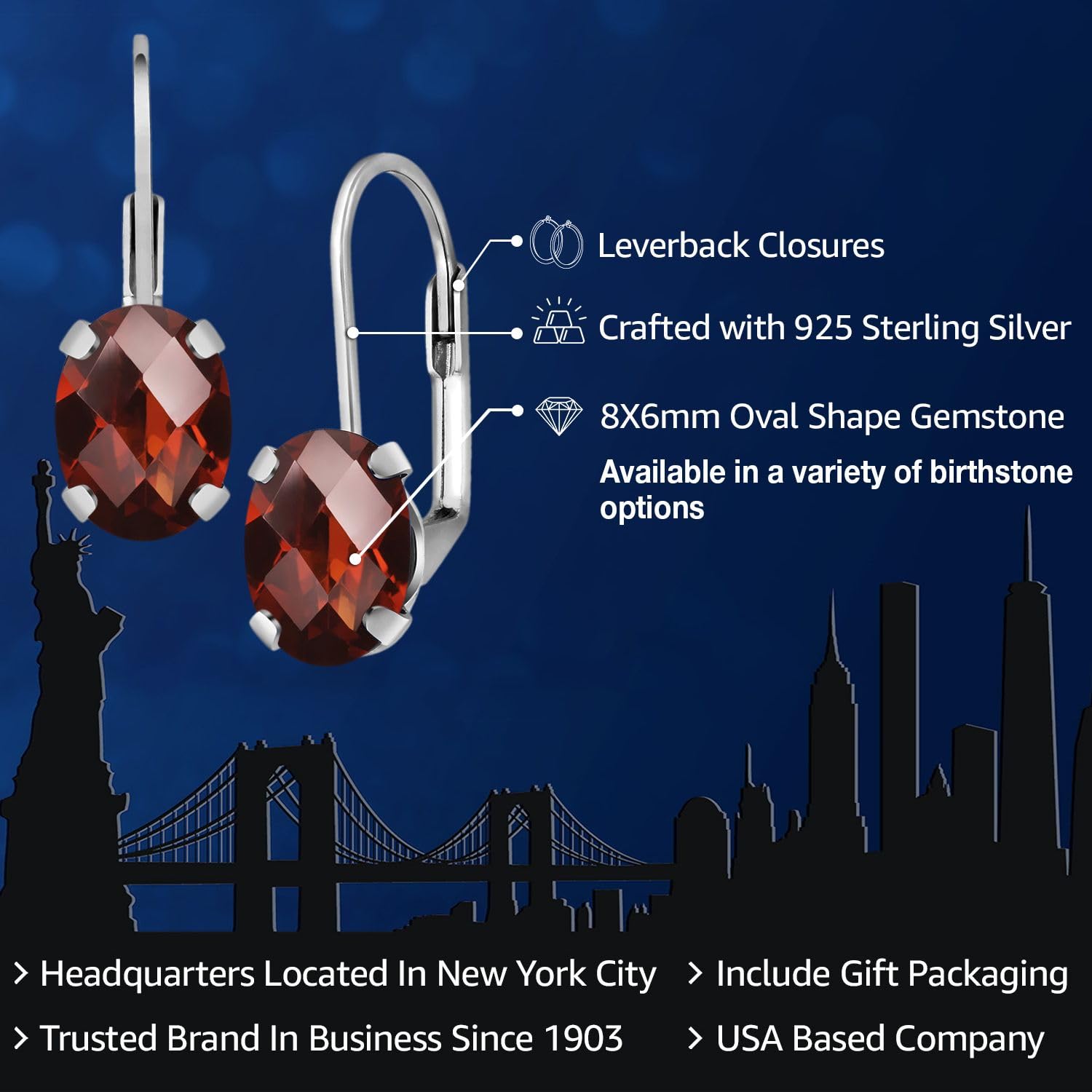 2.80 Ct Oval Checkerboard Red Garnet 925 Sterling Silver Earrings for Women | Gem Stone King | Elegant Dangle Earrings for Parties, Weddings & Special Occasions