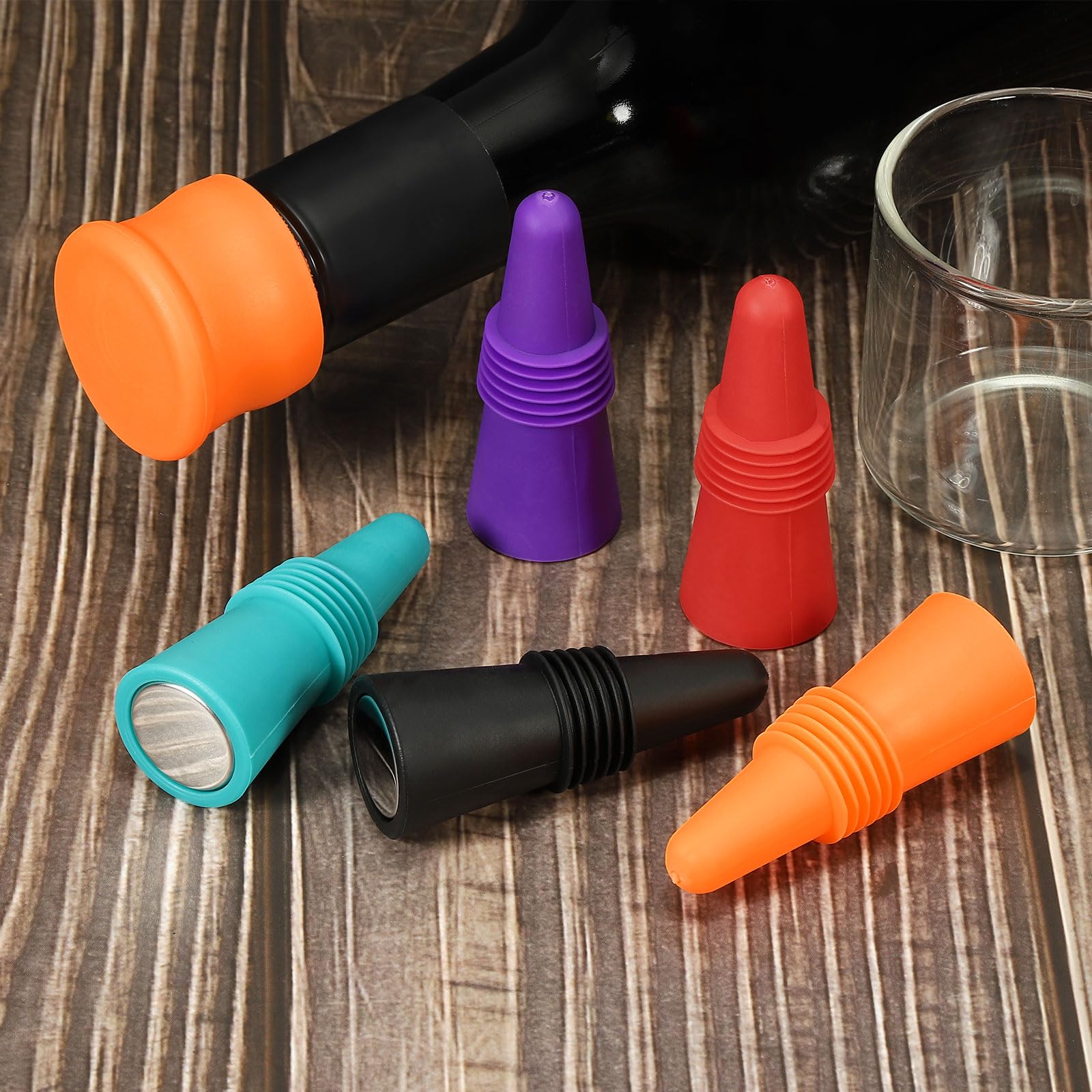 Premium Silicone Wine Stoppers & Beverage Bottle Sealer Caps - Reusable Drink Covers for Wine, Beer, Soda (8-Pack, Black) - Perfect for Home Bars, Parties & Picnics