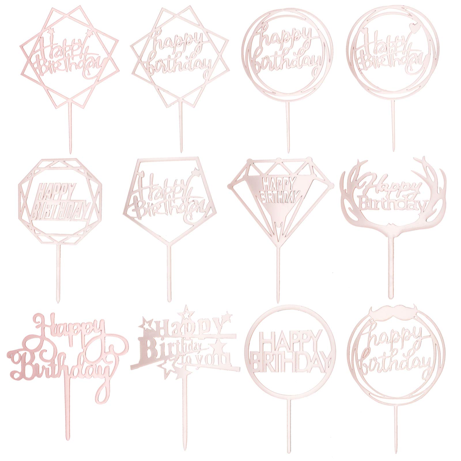 SUBANG 12-Piece Acrylic Rose Cake Toppers for Birthday Decorations - 4.1 x 6.5 Inch - Perfect for Wedding, Baby Shower & Anniversary Cakes