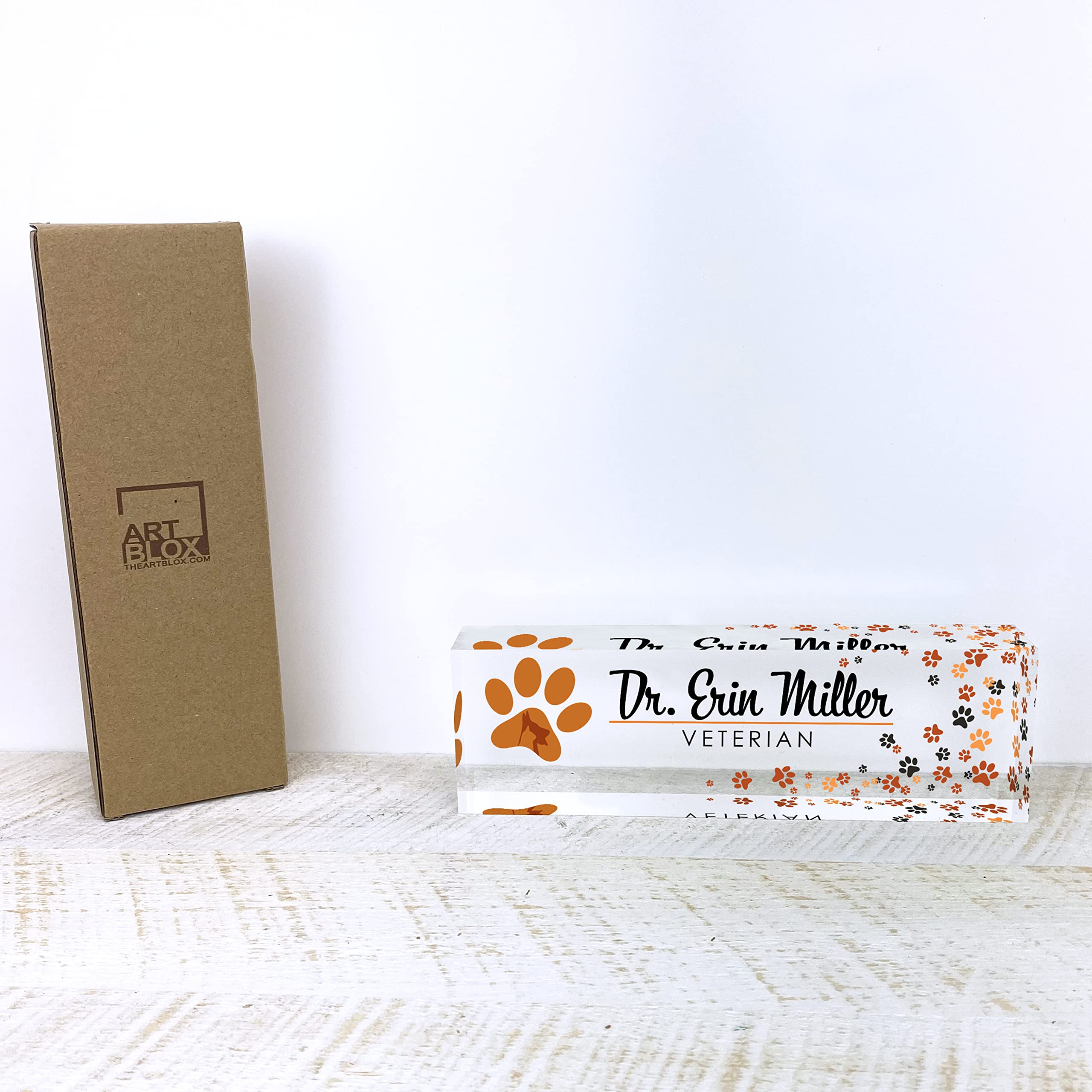 Personalized Artblox Office Desk Name Plate - Custom Acrylic Name Plates with Vet Dog Design (8