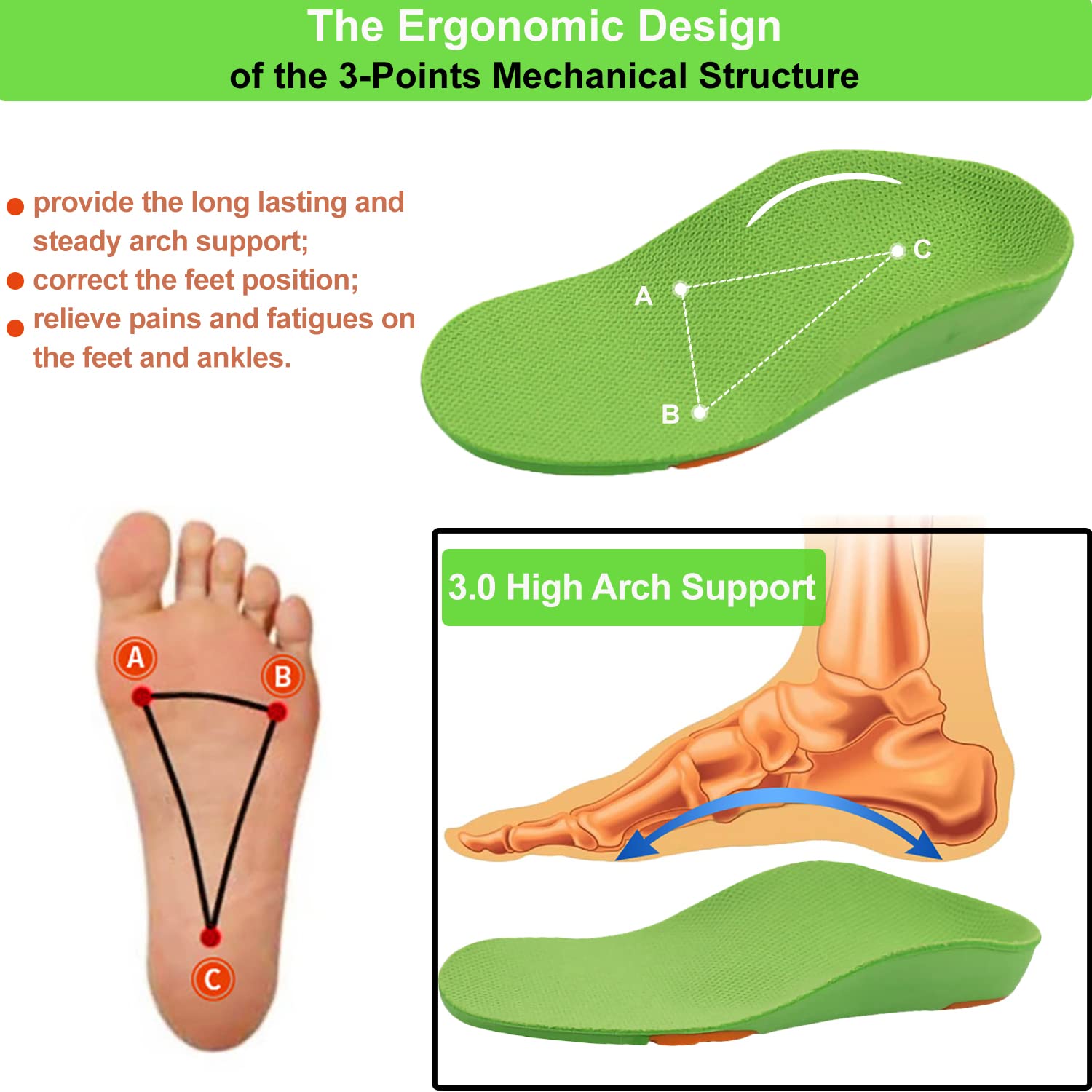 **Orthotic Shoe Insoles for Kids – Arch Support Inserts for Flat Feet, PU Cushion Sole Replacement – Ideal for Active Boys, Sports & School Comfort**