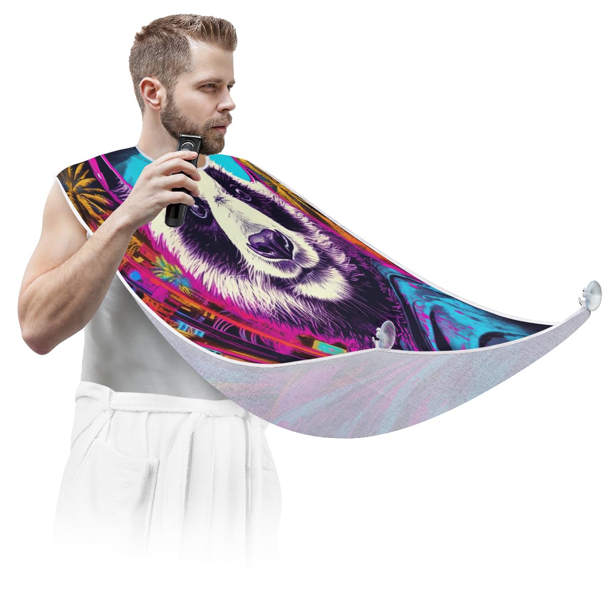 Panda Neon Beard Shaving Bib for Men - Waterproof Hair Dye Apron & Makeup Cape for Barber Styling, Haircut, Beard Trimming - Perfect Salon & Home Grooming Accessory (Great Gift for Barbers & Stylists)