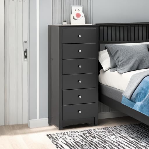 Prepac Sonoma 6-Drawer Dresser for Bedroom - Tall Chest of Drawers with Clothes Storage Organizer, Black (19