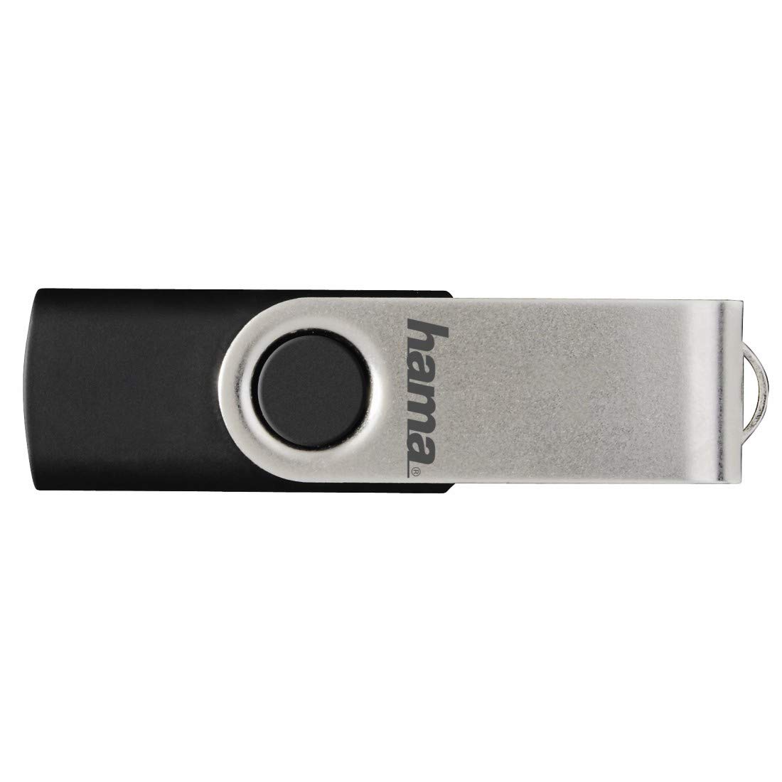 Hama Rotate FlashPen USB 2.0 128GB Memory Stick with 15MB/s Transfer Speed - Black & Silver | Portable USB Drive for Work, School, Data Backup & File Sharing