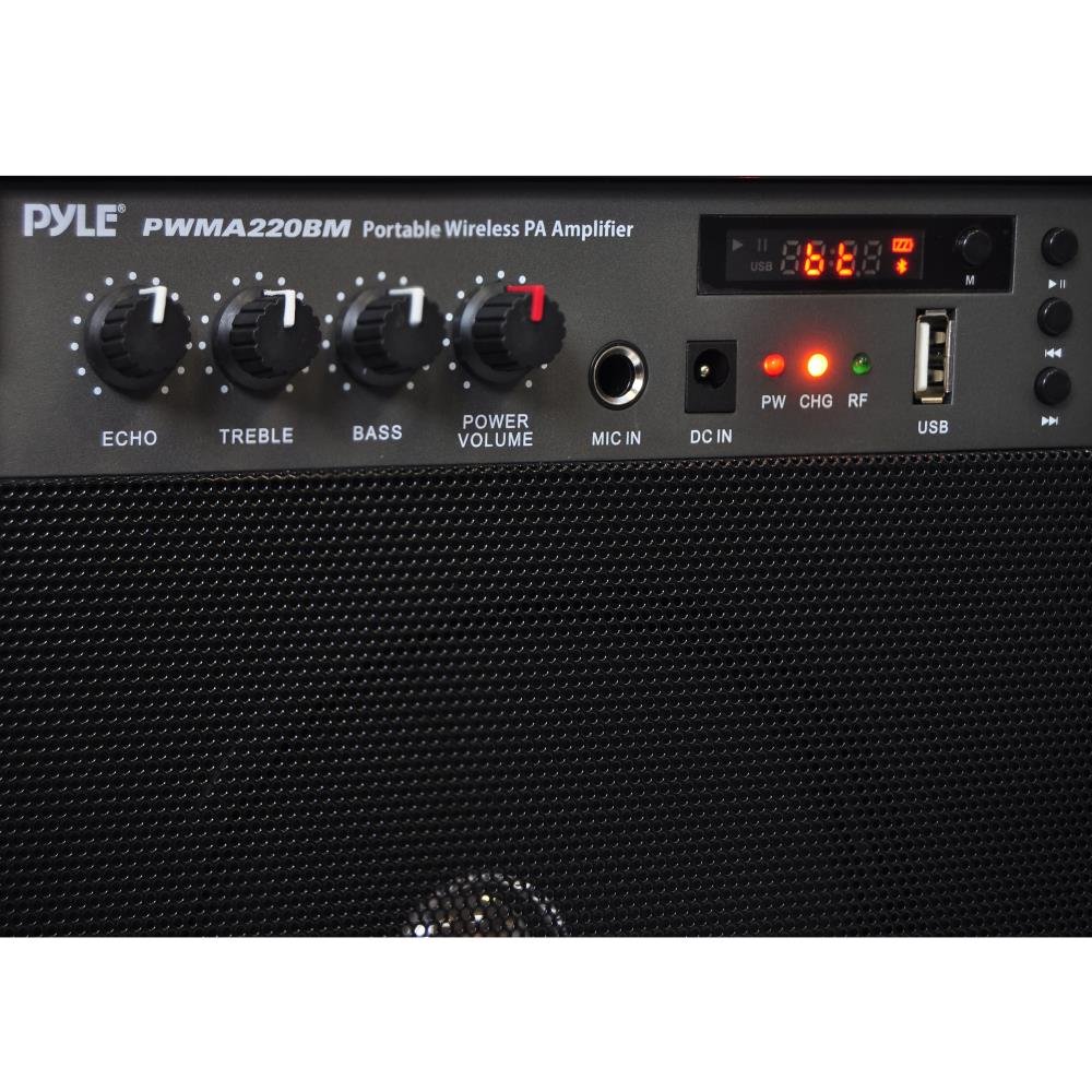 Pyle PWMA220BM Portable Outdoor PA Speaker System with Bluetooth, Rechargeable Battery, Belt Pack Transmitter & 3 Mics (Headset, Lavalier, Handheld) - Perfect for Outdoor Events, Parties, Public Speaking & Live Performances