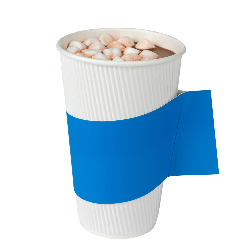 Restpresso Disposable Hot Coffee Cup Sleeves with Handle - 1000 Pack Blue Paper Cup Jackets for 12oz, 16oz & 20oz Cups (Cups Sold Separately) - Perfect for Coffee Shops, Cafes & Takeout Restaurants