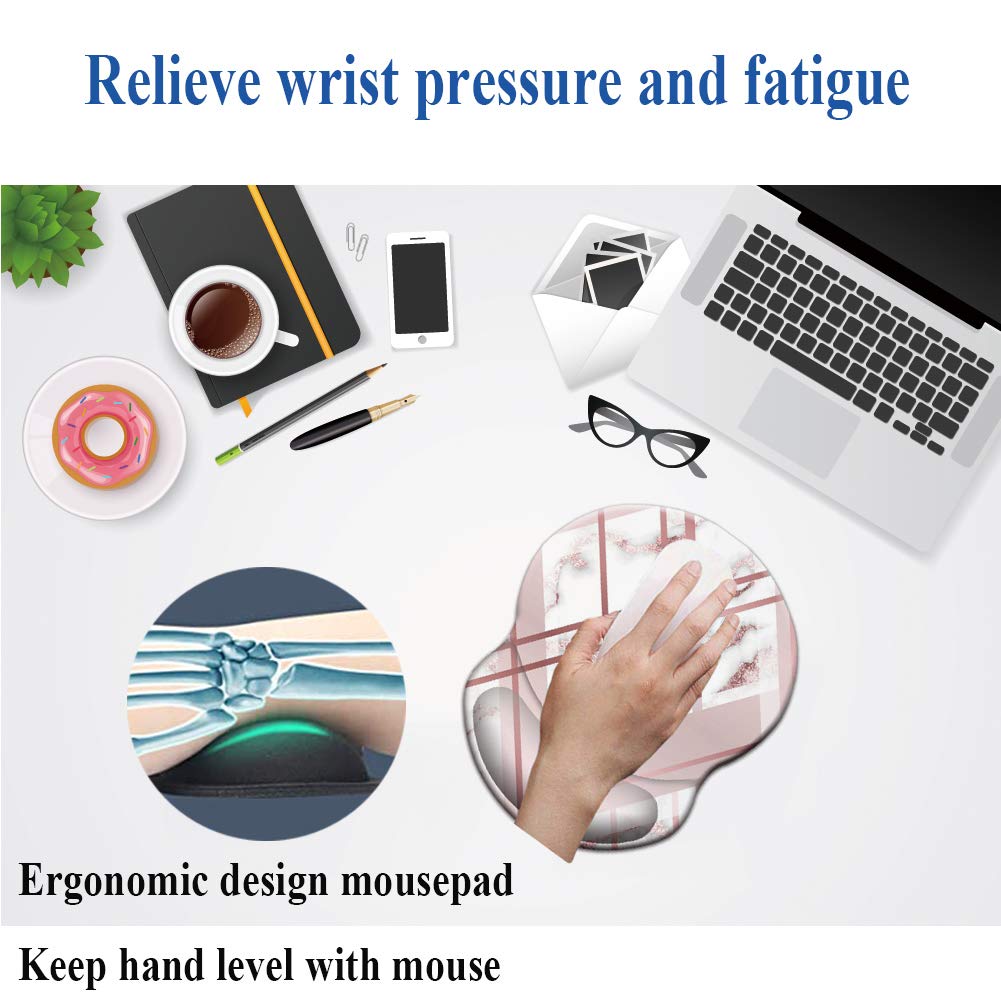 Ergonomic Non-Slip Wrist Mouse Pad with Gel Support - 8.7 x 7.5 Inches Gaming Mouse Mat for Office & PC Use - Comfortable Lycra Cloth Surface for Long Hours Work & Computer Gaming