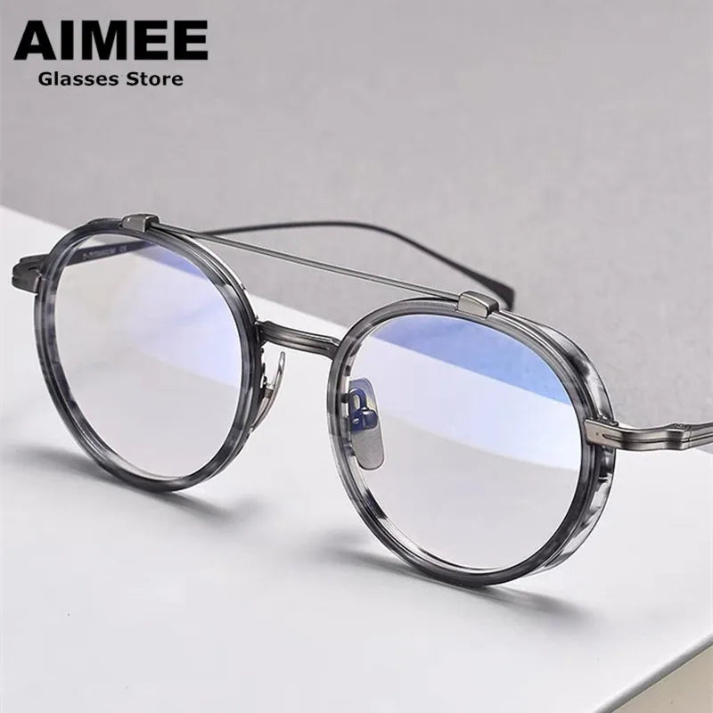 Aimee Unisex Full Rim Round Double Bridge Titanium Eyeglasses 91032 - Lightweight Durable Frame for Men & Women - Perfect for Reading, Working & Daily Wear
