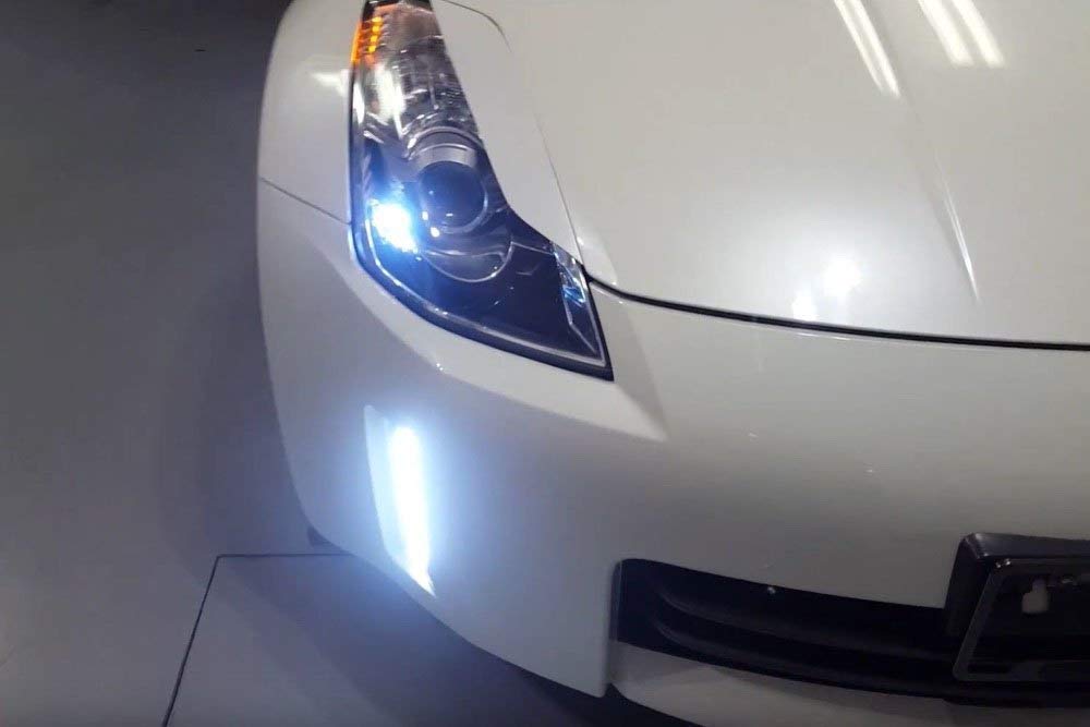 iJDMTOY Front Bumper Switchback LED Daytime Running Lights for 06-09 Nissan 350z LCI - Direct Fit Bumper Reflector Replacement with White & Amber LED Lights - Perfect for Night Driving & Enhanced Vehicle Style