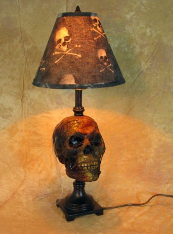 Corpse Head Desk Lamp with Bone Shade - Gothic Horror Decor for Halloween, Haunted House, and Dark Aesthetic Bedroom Lighting