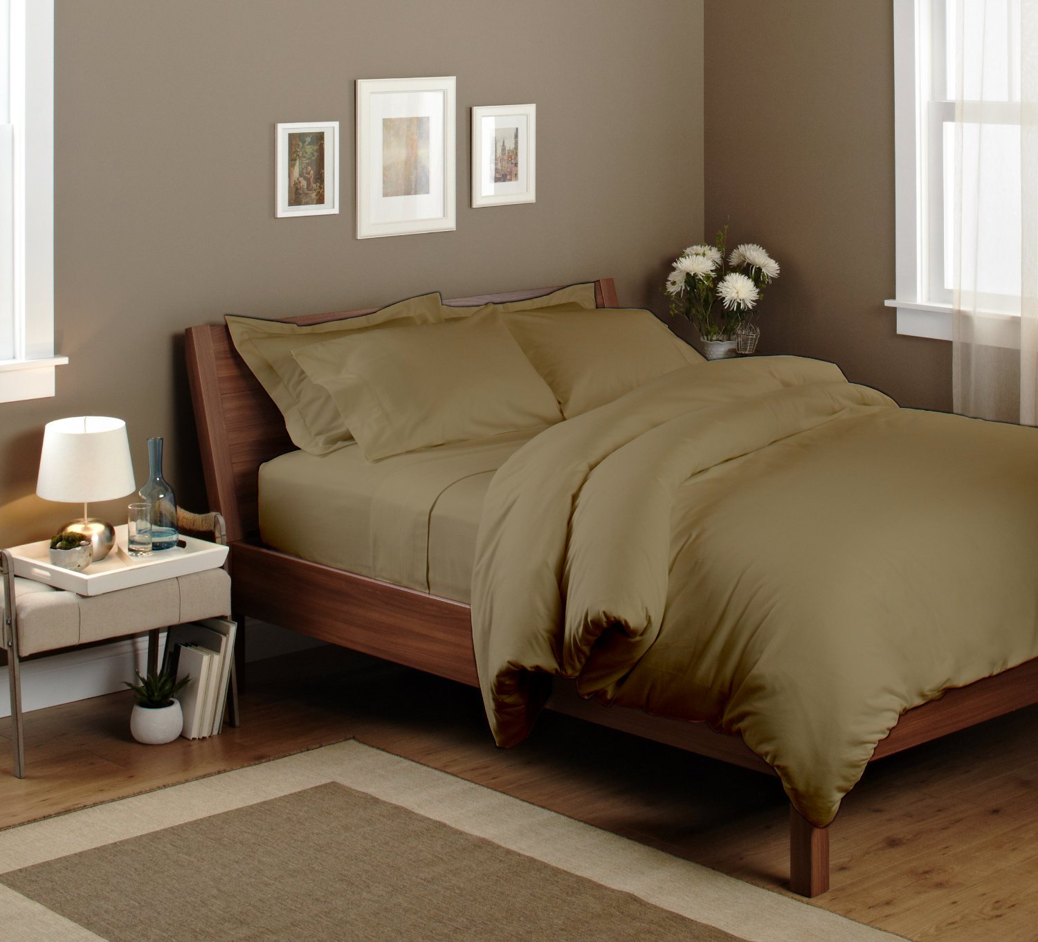 Premium 600 Thread Count Egyptian Cotton 7-Piece Sheet Set with Duvet Cover - Full XL Size, Taupe Color - Soft & Breathable Luxury Bedding for Hotel-Style Comfort at Home