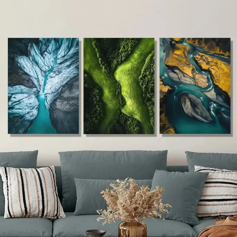 3-Piece Metal Wall Art Prints - Natural Glaciers, Rivers & Mountains Landscape - Ready to Hang Home Decor for Living Room, Bedroom & Office