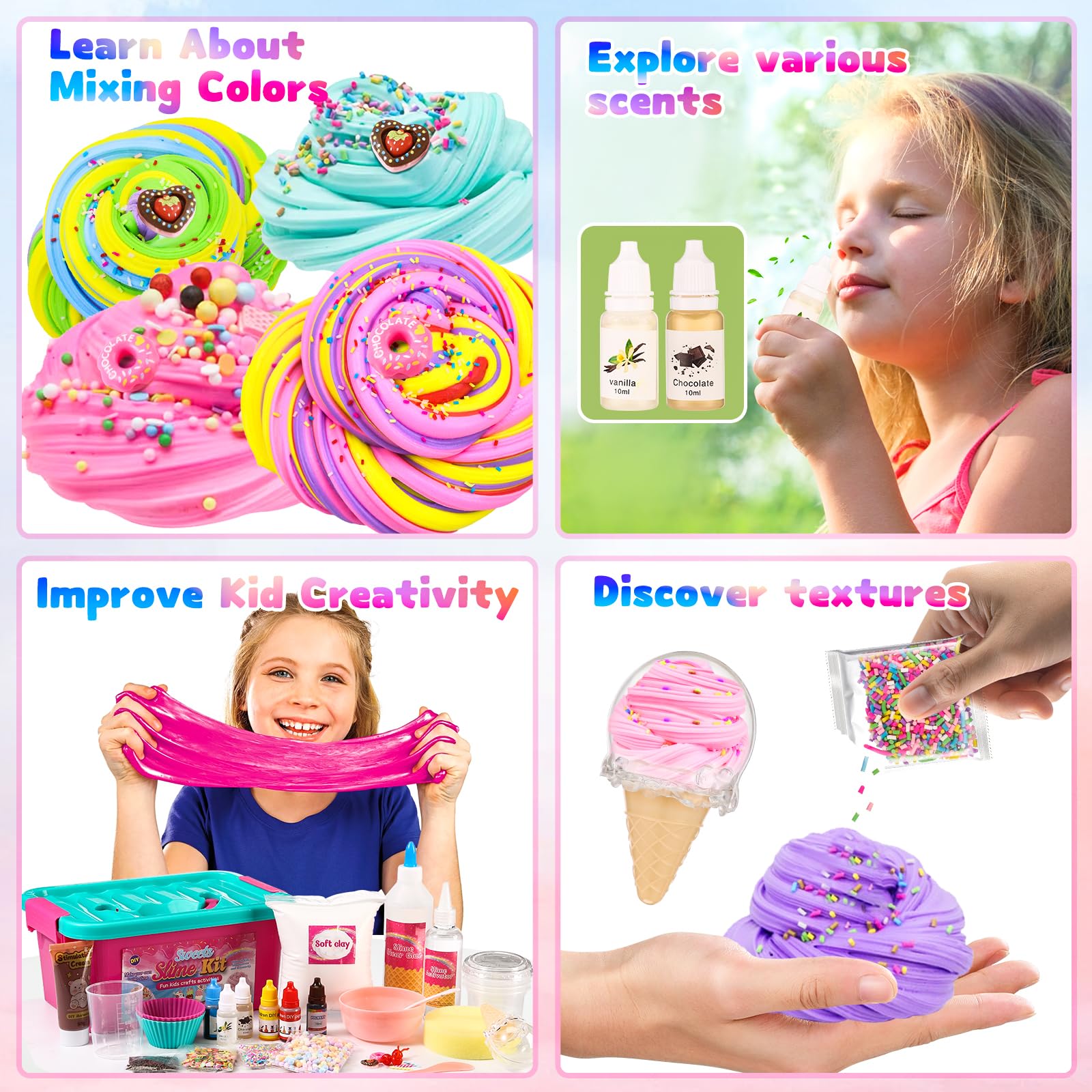 DIY Sweets Slime Kit for Kids - Make Cake, Ice Cream, Butter, Cloud & Fluffy Slime | Creative Arts & Crafts Toy for Girls Ages 8-12 | Fun Birthday Party Favors & STEM Learning Activity Gift | Perfect for Playdates, Sleepovers & Sensory Play