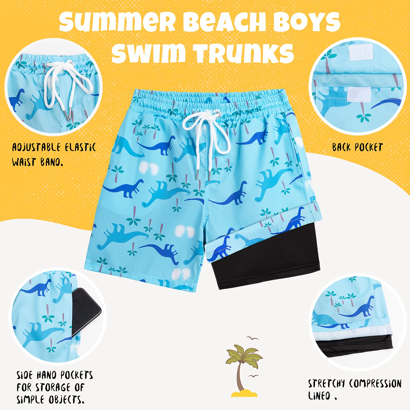 **Boys Swim Trunks with Boxer Brief Liner - Quick Dry Bathing Suits for Beach & Pool - Comfortable Compression Swim Shorts for Kids**    *(Perfect for Swimming, Surfing, and Summer Water Activities)*