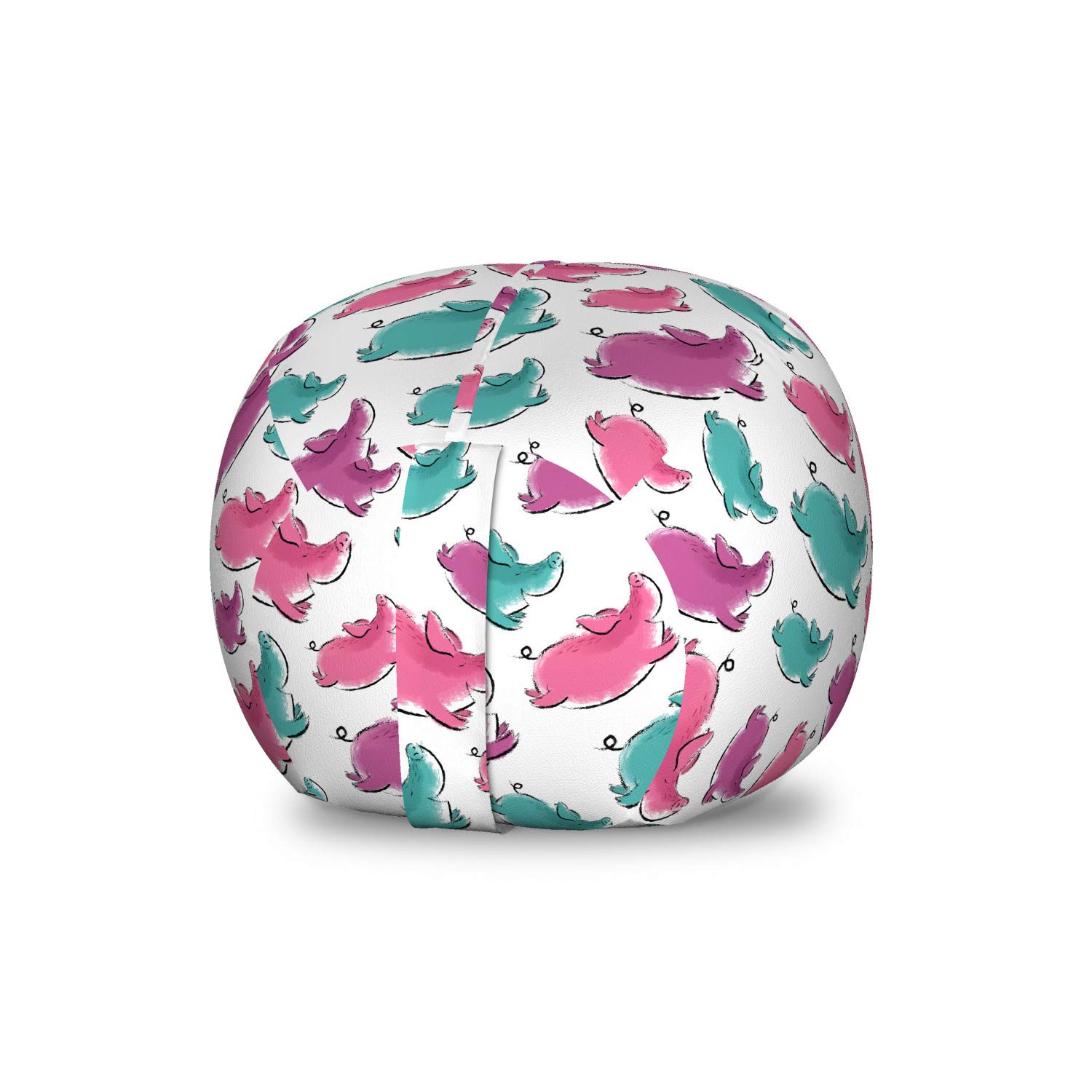 Ambesonne Pig Toy Storage Bag Chair - Hand Drawn Watercolor Silhouette Design, Washable Stuffed Animal Organizer for Kids Room, Small Size in Pink & Cadet Blue - Perfect for Nursery Decor & Playroom Organization
