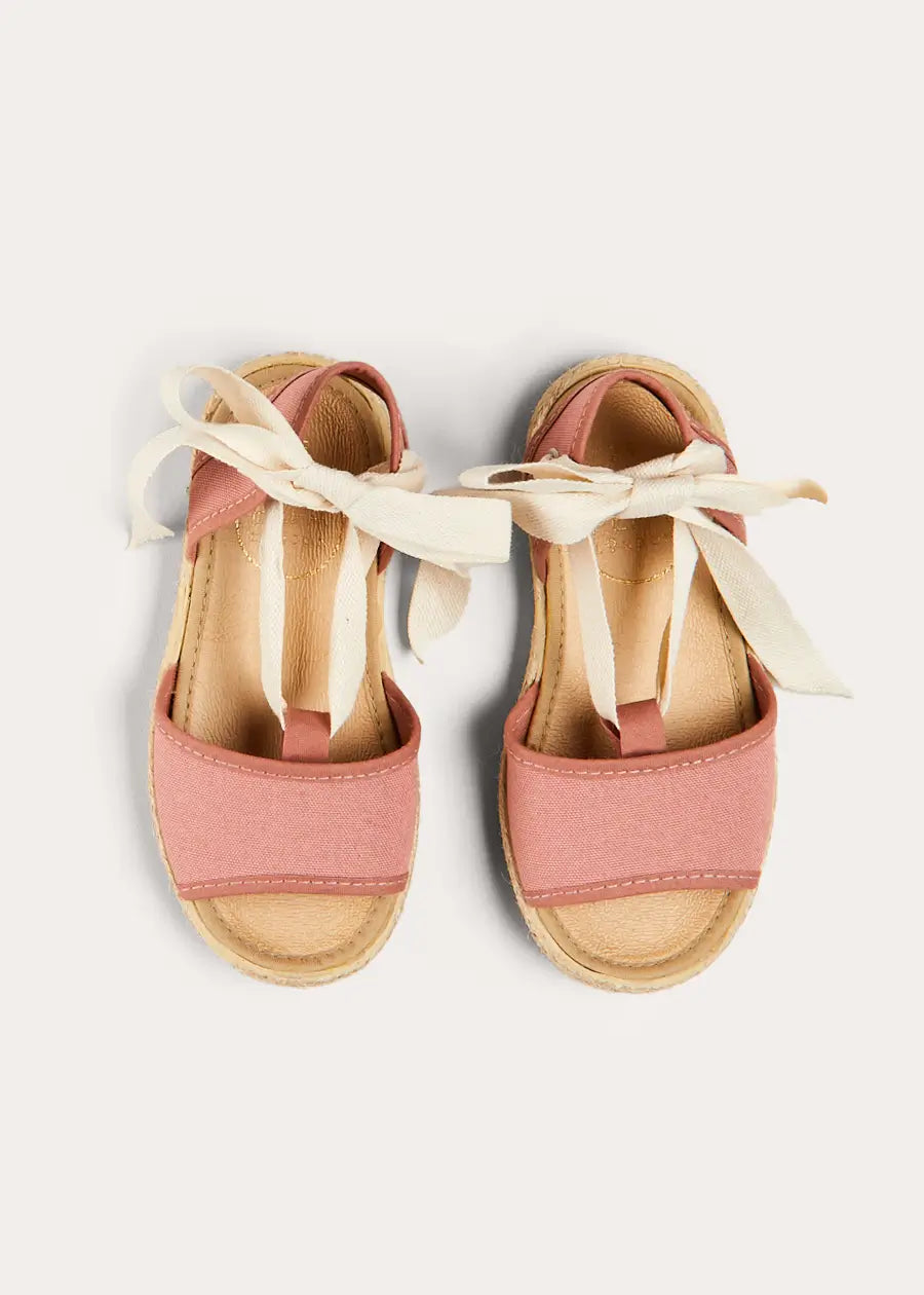 Pink Open Toe Tie Detail Espadrilles Sandals - Women's Size 24-35 EU | Summer Beach Wedding Casual Shoes for Women