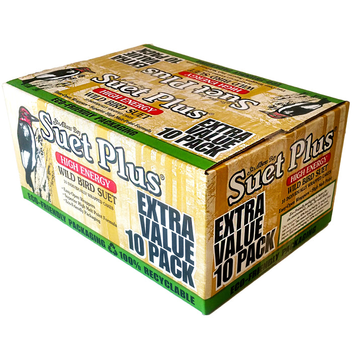 Suet Plus High Energy Suet Cakes - 10 Pack | Premium Wild Bird Food for Year-Round Feeding | Attracts Woodpeckers, Chickadees & Nuthatches | Perfect for Backyard Bird Feeders & Nature Lovers