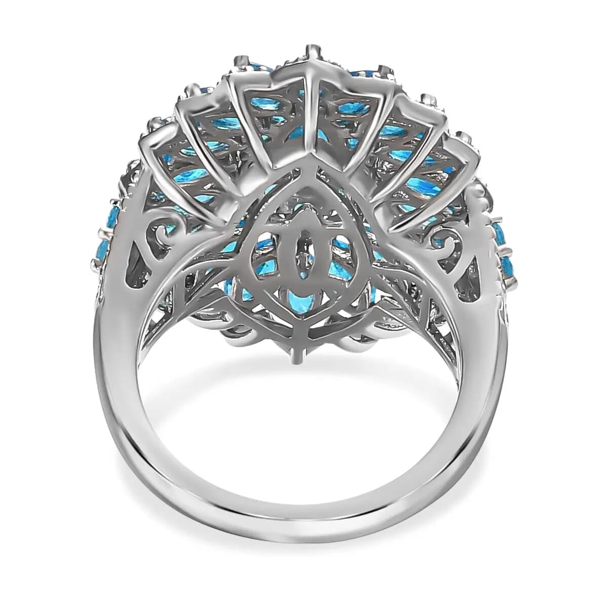 2.9 Ct 925 Sterling Silver Platinum Plated Neon Apatite Cluster Ring for Women - Size 6 | Engagement, Anniversary, Wedding, Promise, Birthday Gift | Perfect for Date Nights, Parties & Special Occasions