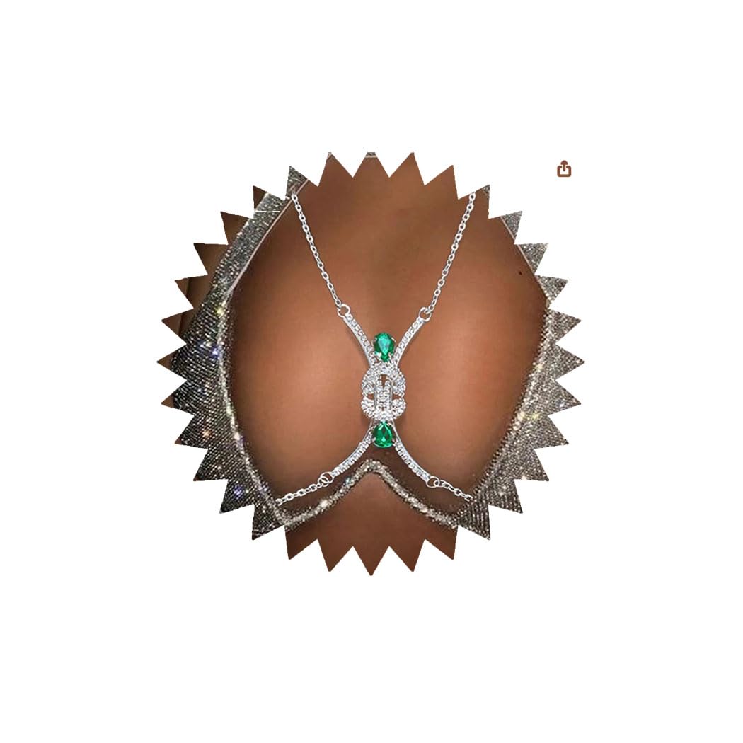 Sparkly Rhinestone Body Chain for Women - Crystal Bikini Bra Jewelry, Sexy Chest Chains for Beach Party & Festival Outfits | Perfect for Poolside, Music Festivals and Summer Vacations