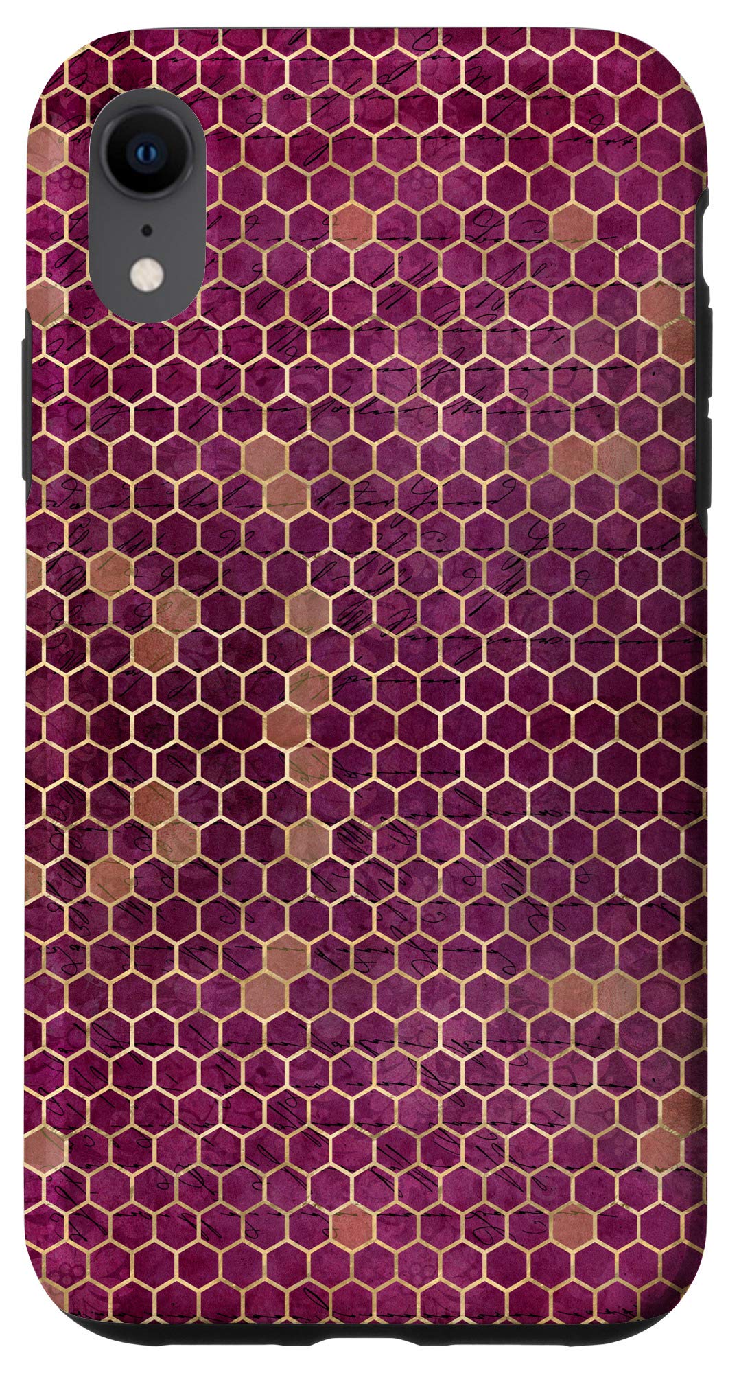 iPhone XR Case - Vintage Honey Bee & Hexagon Design in Maroon | Durable Protective Cover for Everyday Use & Fashion Statement