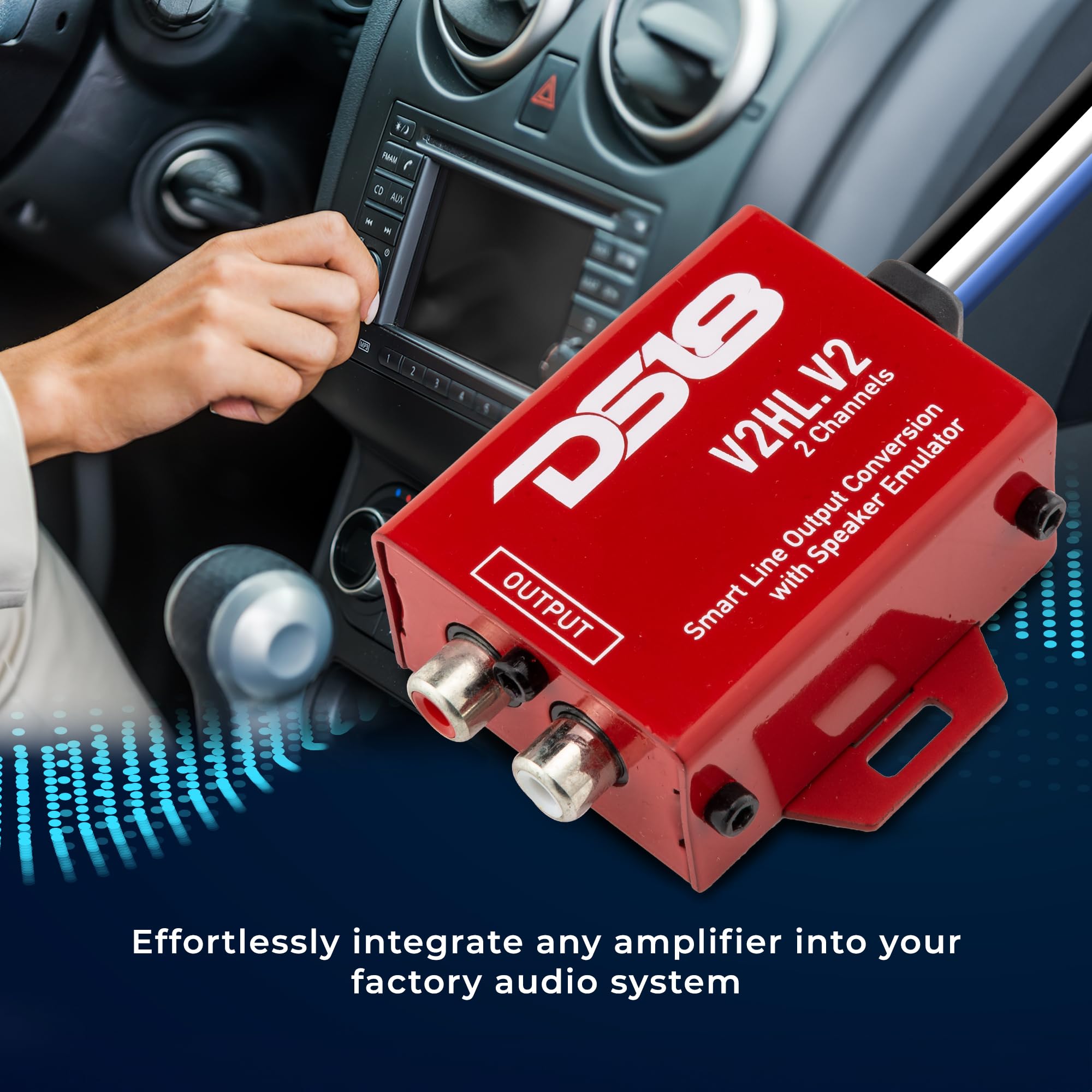 DS18 V2HL.V2 2-Channel Hi/Lo Converter with Speaker Emulator - Converts High-Level Speaker Signals to Low-Level RCA Outputs - Smart Line Output for Car Audio Systems - Perfect for Amplifier Installation & Sound System Upgrades