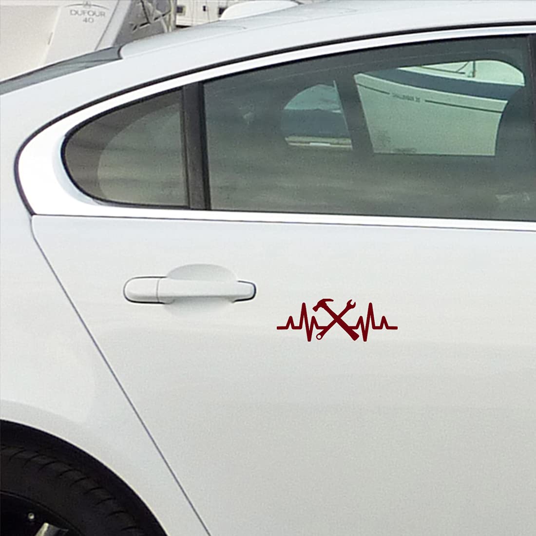 Premium Waterproof Vinyl Decal Stickers - Handyman Mechanic Heartbeat Design (Burgundy, Set of 2) for Laptop, Phone, Helmet, Car Window, Bumper, Mug, Cup, Door & Wall Decoration - Durable DIY Stickers for Home, Office & Vehicle Customization