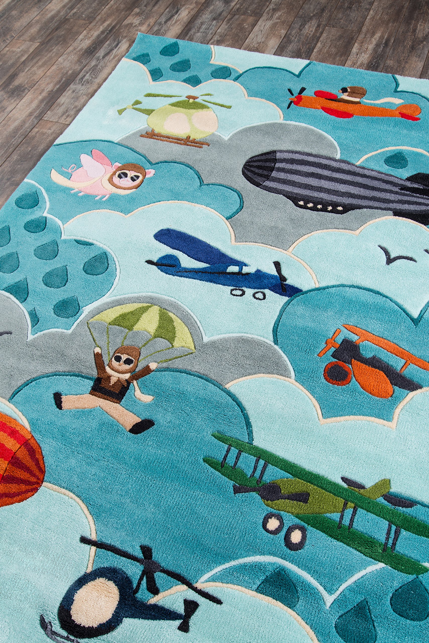 Momeni Rugs Lil' Mo Whimsy Collection - Kids Themed Hand Carved & Tufted Area Rug 2x3 Feet Sky Blue - Playroom Decor, Nursery Rug, Children's Bedroom Floor Mat