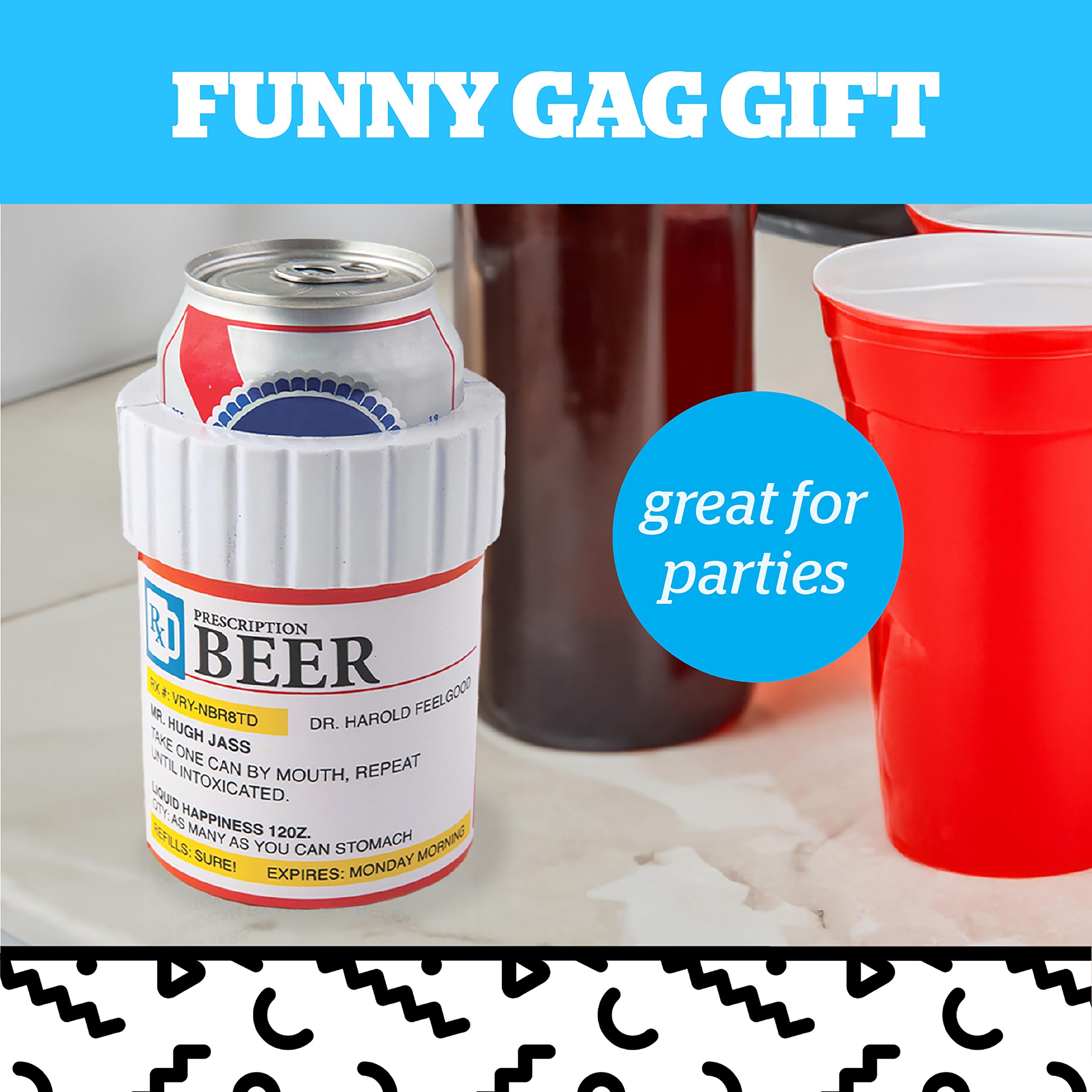 BigMouth Inc Foam Drink Kooler - Soft Sided Beer Cooler, Portable Beverage Holder for Soda Cans, Funny Can Cooler (Prescription Bill Bottle) - Perfect for Parties, Picnics, and Outdoor Gatherings