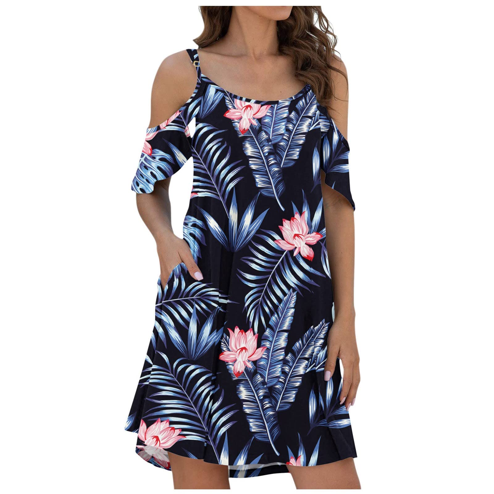Women's Sleeveless Flared Mini Dress - Criss Cross Cutout Design, Round Neck Beach Sun Dress for Summer | Perfect for Vacations, Pool Parties & Casual Outings