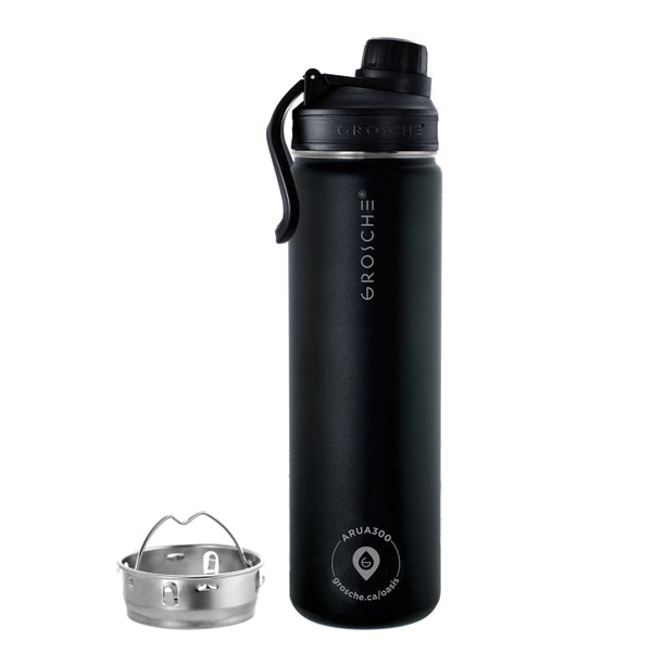 GROSCHE Oasis Infuser Water Bottle - 32oz Glass Water Bottle with Fruit Infuser & Silicone Sleeve - Perfect for Gym, Hiking, Yoga & Office Hydration