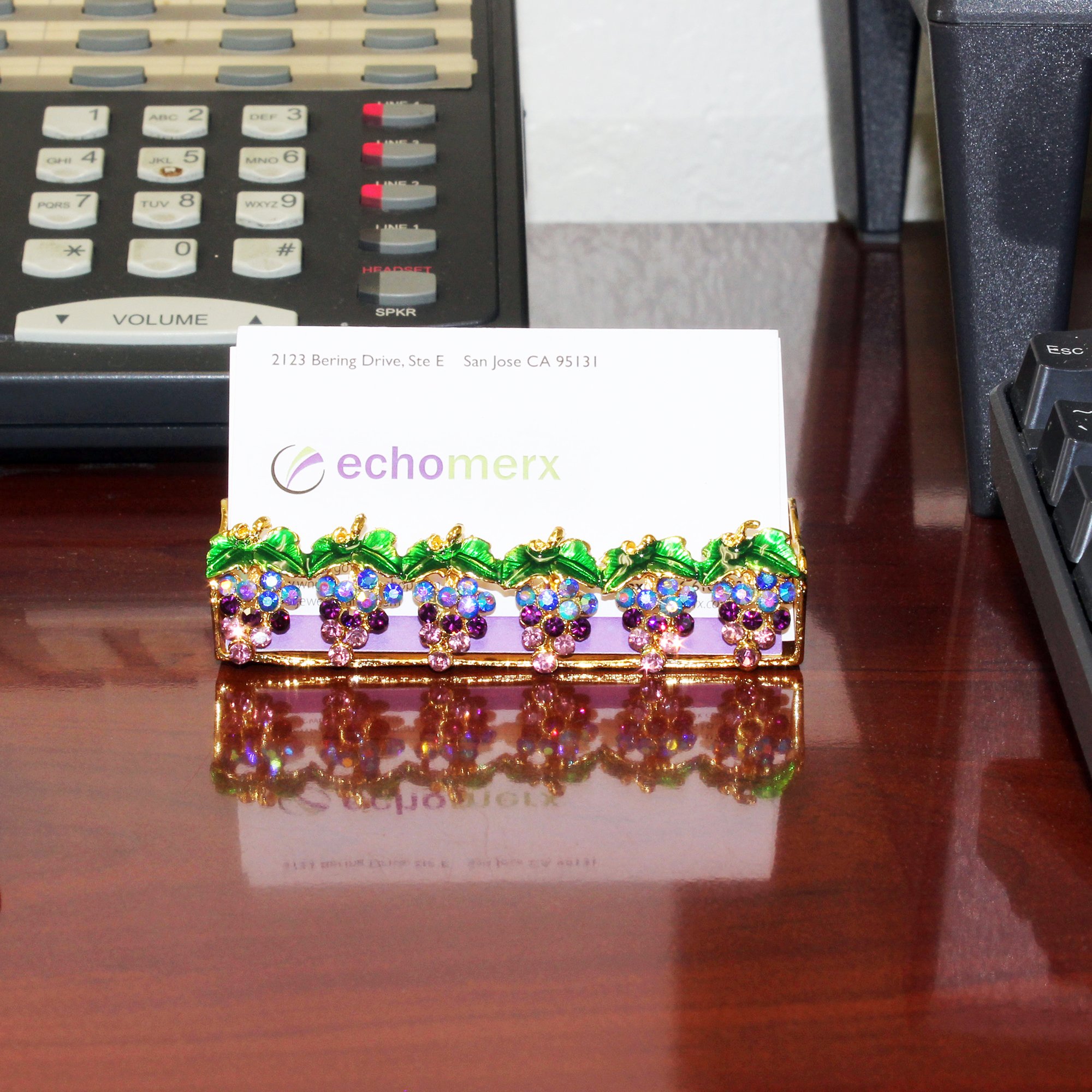 Echomerx Gold Tone Grape Business Card Holder - Elegant Metal Card Case for Professional Networking, Office, and Gifts