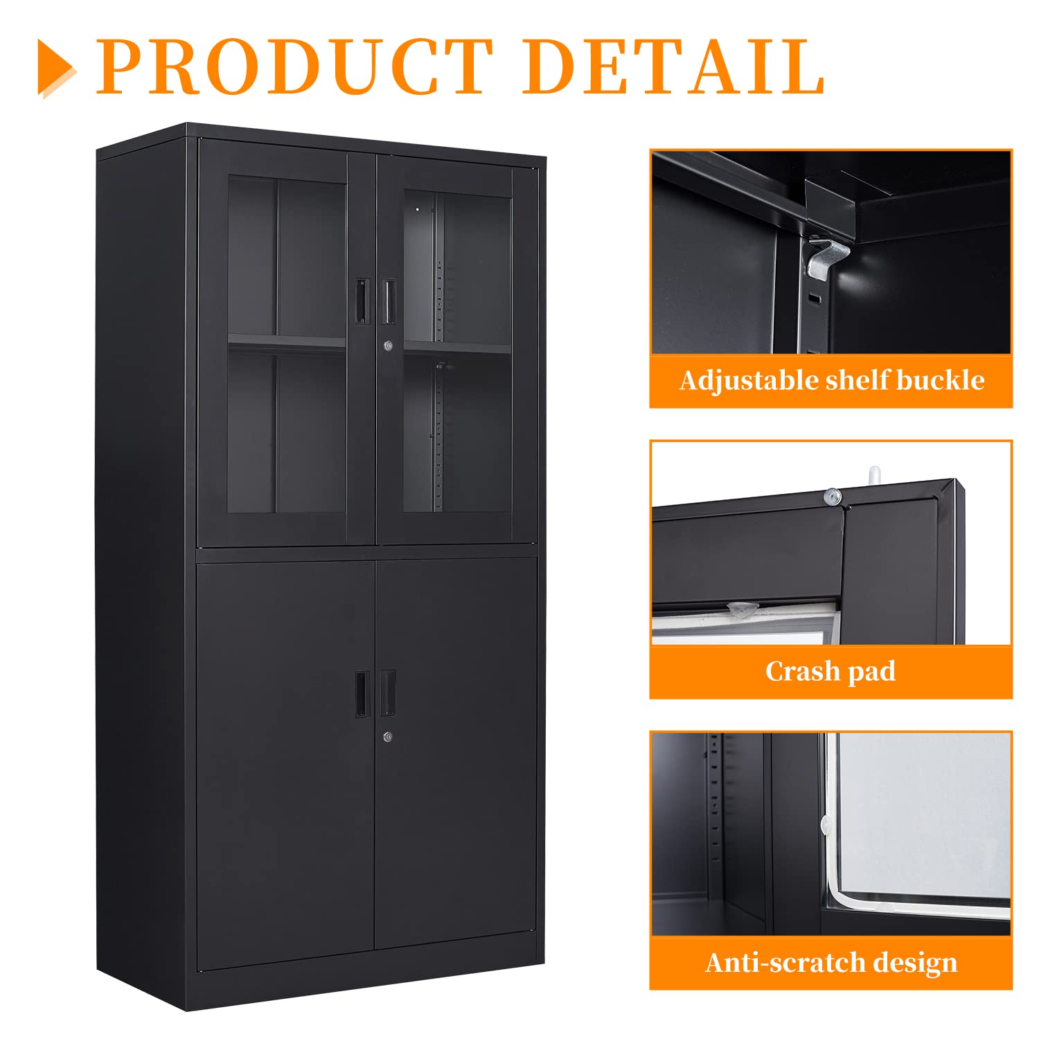 Black Metal Storage Cabinet with Glass Doors - 71