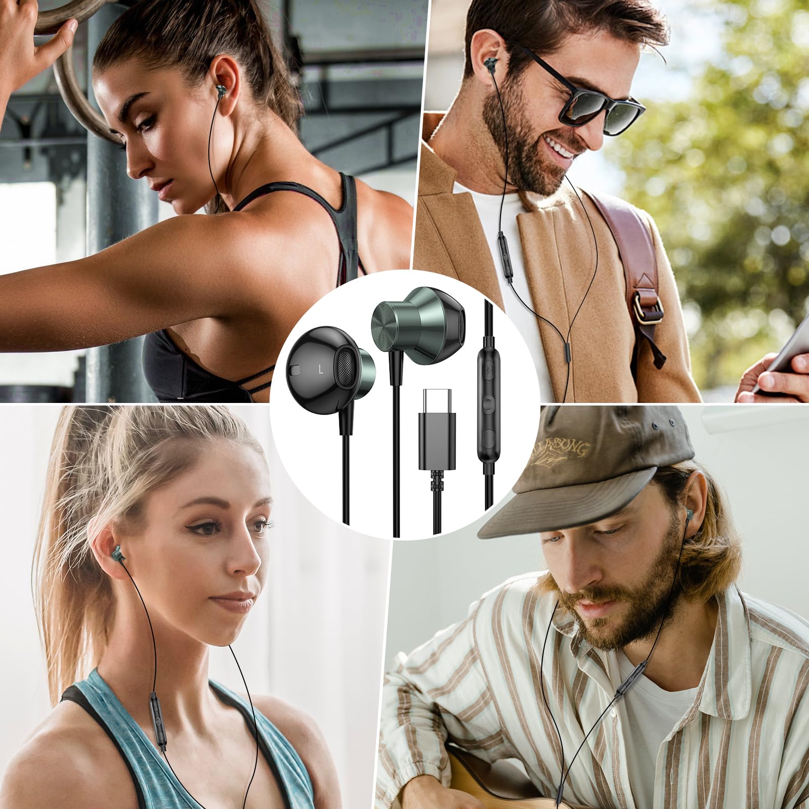 Premium USB-C Wired Earbuds with Microphone & Noise Isolation - Compatible with MacBook Air/Pro, iPhone 15/16 Pro, iPad 10th Gen/Air, Galaxy Tab A9+ - Perfect for Work Calls, Online Classes & Travel Entertainment