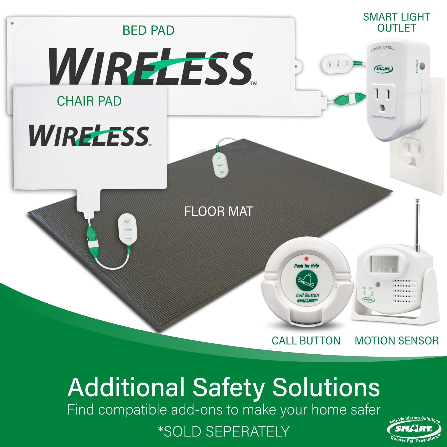 Smart Caregiver Wireless Bed Exit Alarm System - Weight Sensing Bed Pad with Call Button & Wireless Monitor - Fall Prevention for Elderly & Patients - Home & Hospital Safety Solution