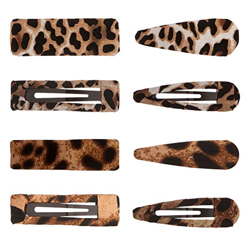 Folora 8pcs Leopard Print Snap Hair Clips for Women & Girls - Hollow Design Fashion Hair Accessories for School, Work, and Party Hairstyles