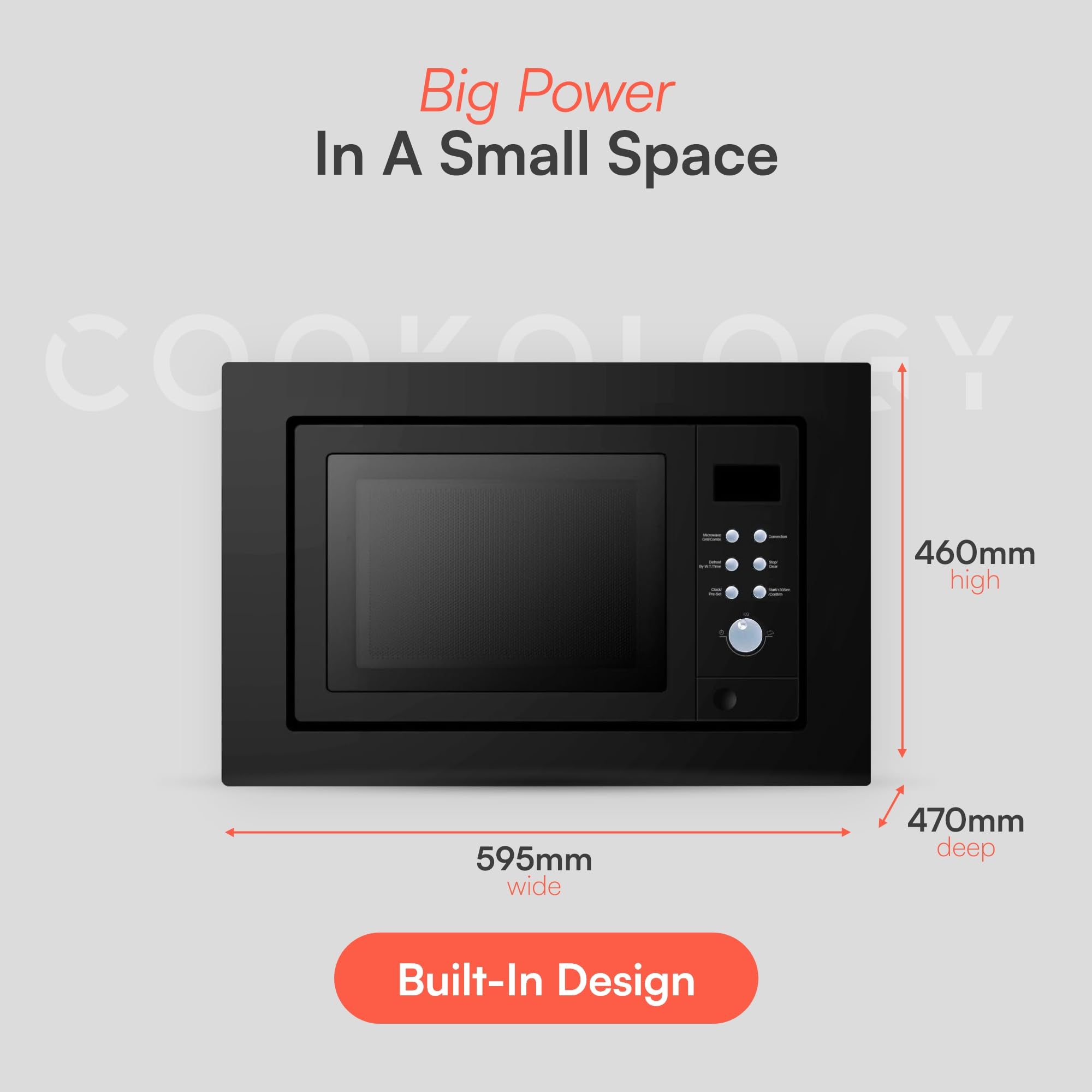 Cookology IMOG25LBK 25L Built-In Microwave Oven with Grill - Black | Auto Defrost, Child Lock & 8 Auto Programs | Perfect for Modern Kitchens, Small Spaces & Family Cooking