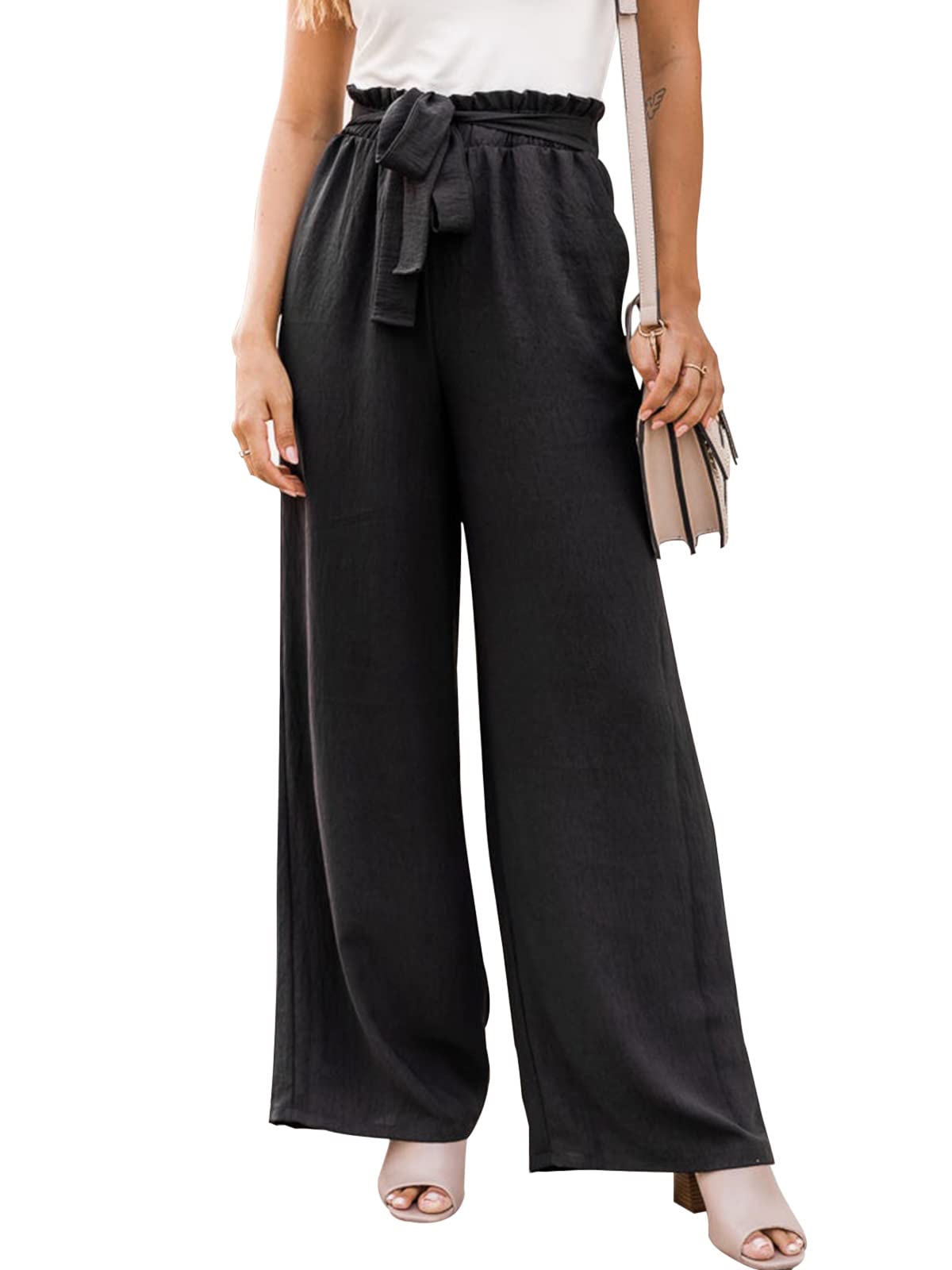 NIMIN Women's High Waisted Wide Leg Pants - Business Casual Work Pants with Pockets | Loose Flowy Summer Beach Trousers for Office, Travel & Vacation
