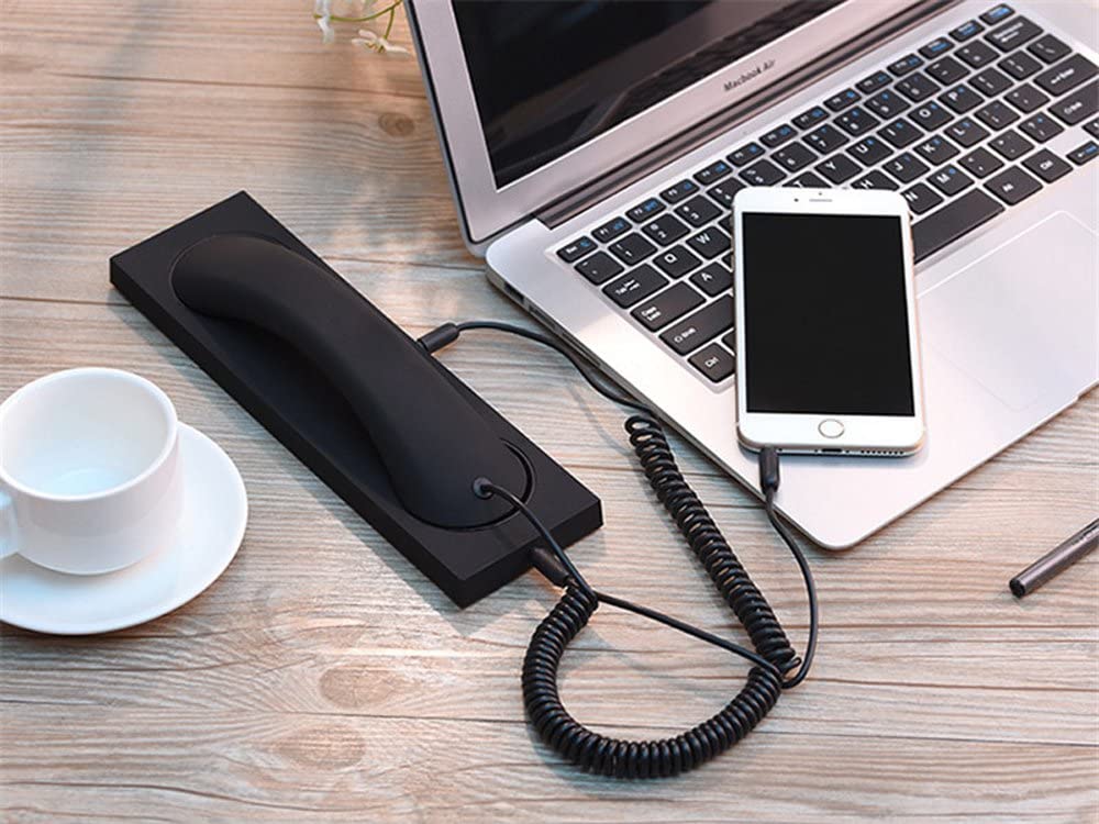 Vintage Phone Headset 3.5mm Mic for iPhone Samsung - Anti-Radiation for Office Calls