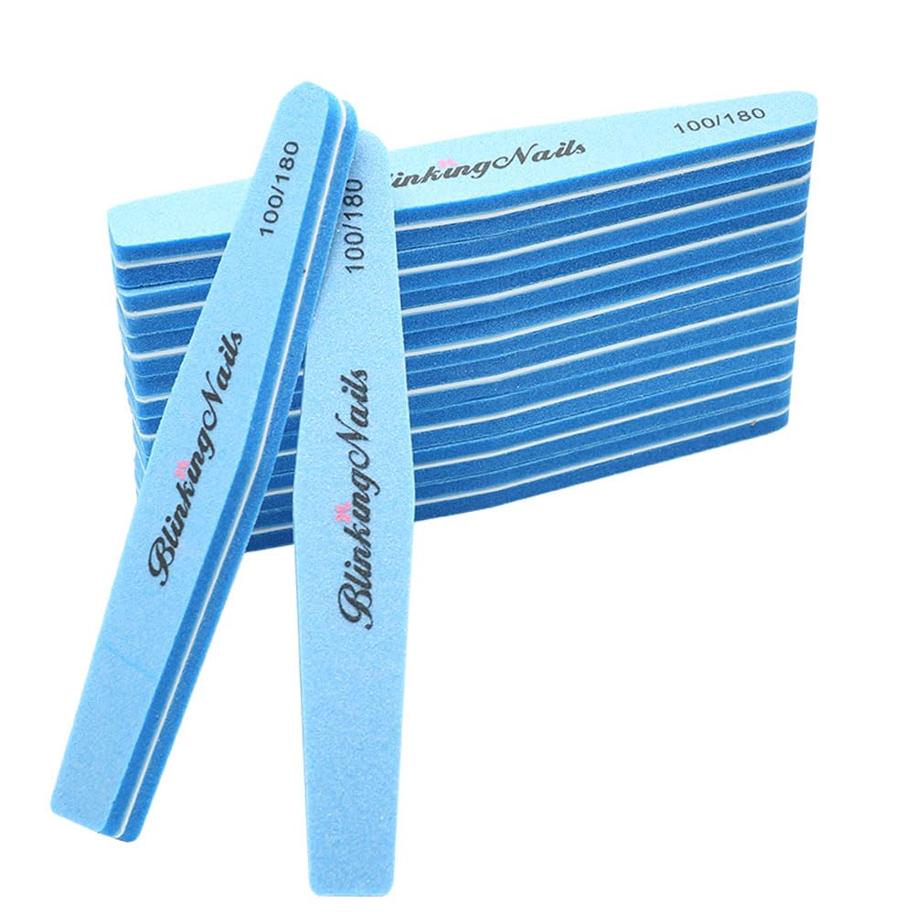 Professional Double-Sided Nail Files & Buffers - 100/180 Grit Manicure Tools for Nail Art Care & Shine (Sky Blue, Pack of 10) - Perfect for Home Salon, DIY Nail Care & Professional Manicures