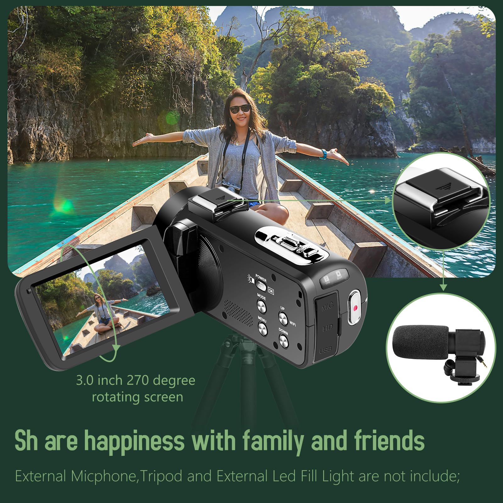 2.7K 30FPS 30MP Digital Camcorder with 16X Zoom & 3.0
