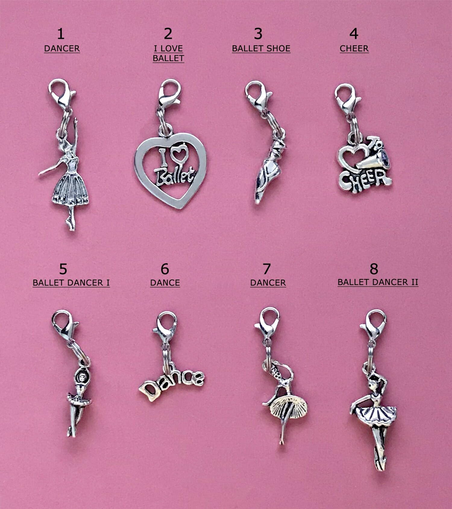 Clip On Charms Zipper Pulls - Ballet Ballerina Dancer Dance Cheer Accessories (6 Styles) - Perfect for Backpacks, Bags & Dance Costume Accessories