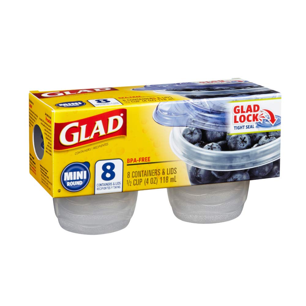 GladWare Mini Round Food Storage Containers with Lids - 4 oz Small Plastic Containers for Snacks, Spices & Leftovers - 8-Piece Set | Perfect for Meal Prep, Lunch Boxes & Pantry Organization