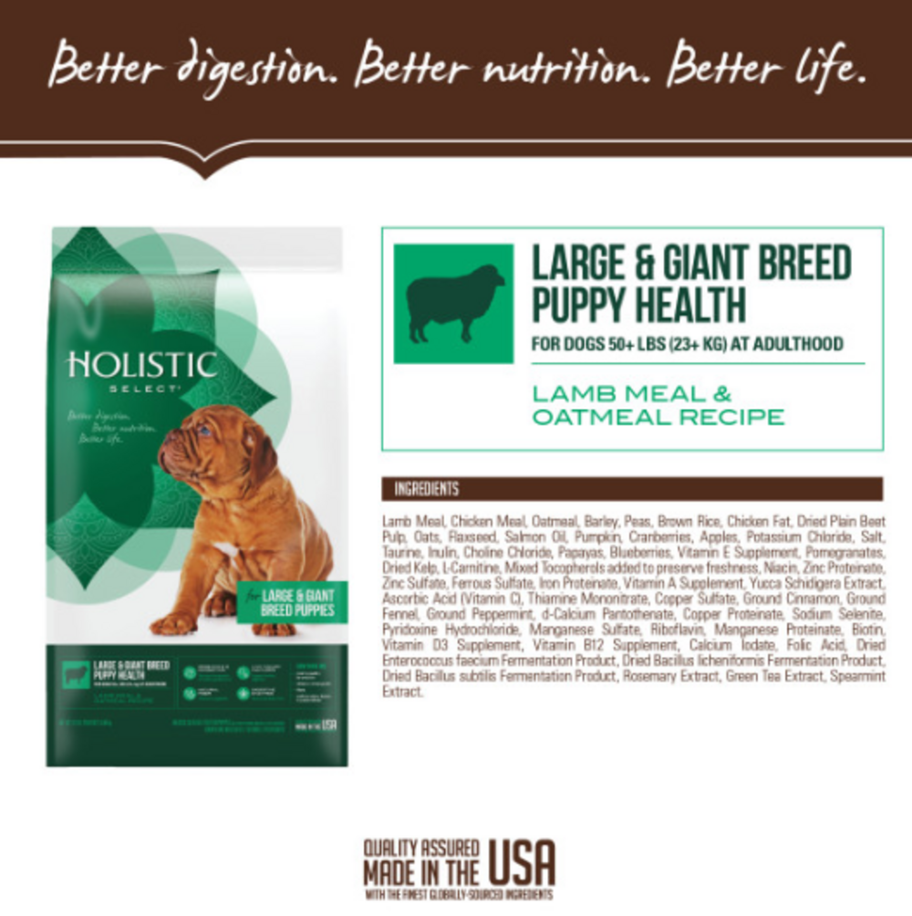 Holistic Select Natural Large & Giant Breed Puppy Dry Dog Food with Lamb Meal & Oatmeal - Premium Nutrition for Growing Puppies - Perfect for Active Large Breed Puppies at Home or Outdoor Adventures
