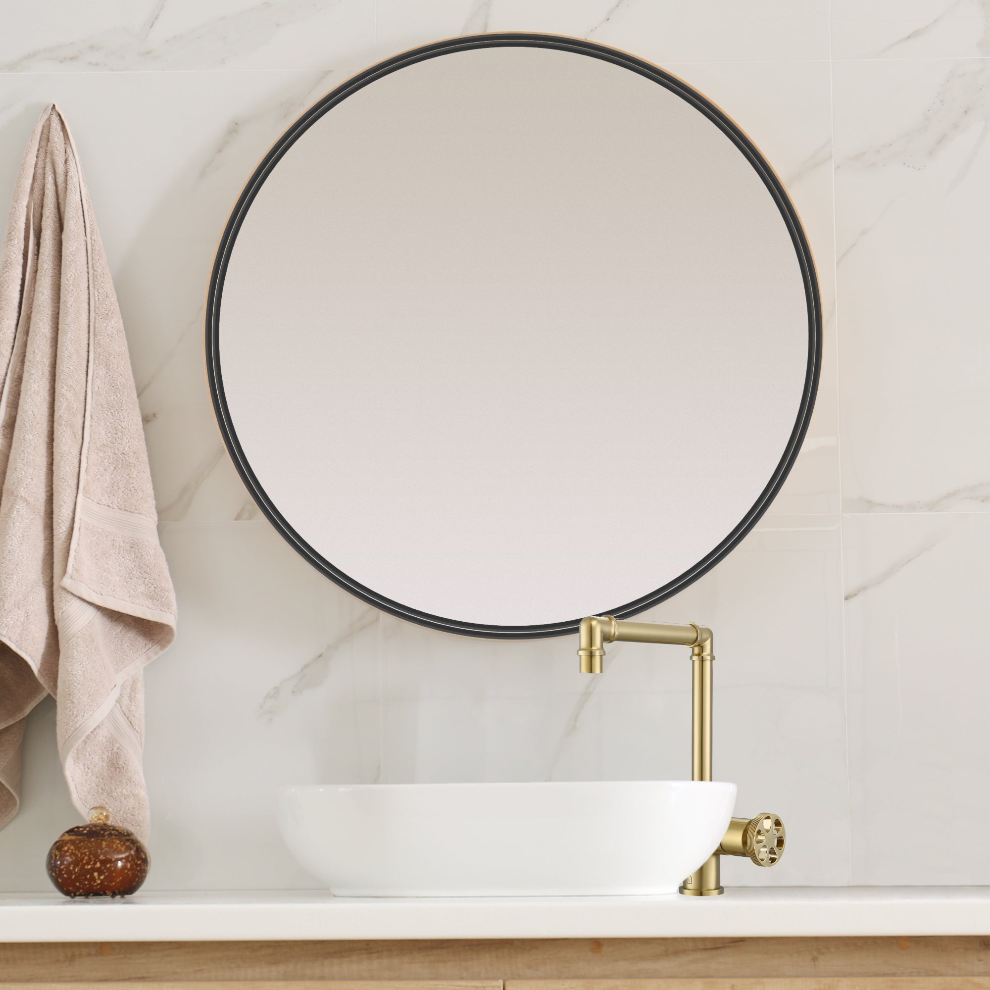 Ancona Urban Round Wheel Handle 1 Hole Bathroom Faucet - Brushed Champagne Gold Finish for Modern Vanity Sinks - Perfect for Small Bathrooms & Powder Rooms